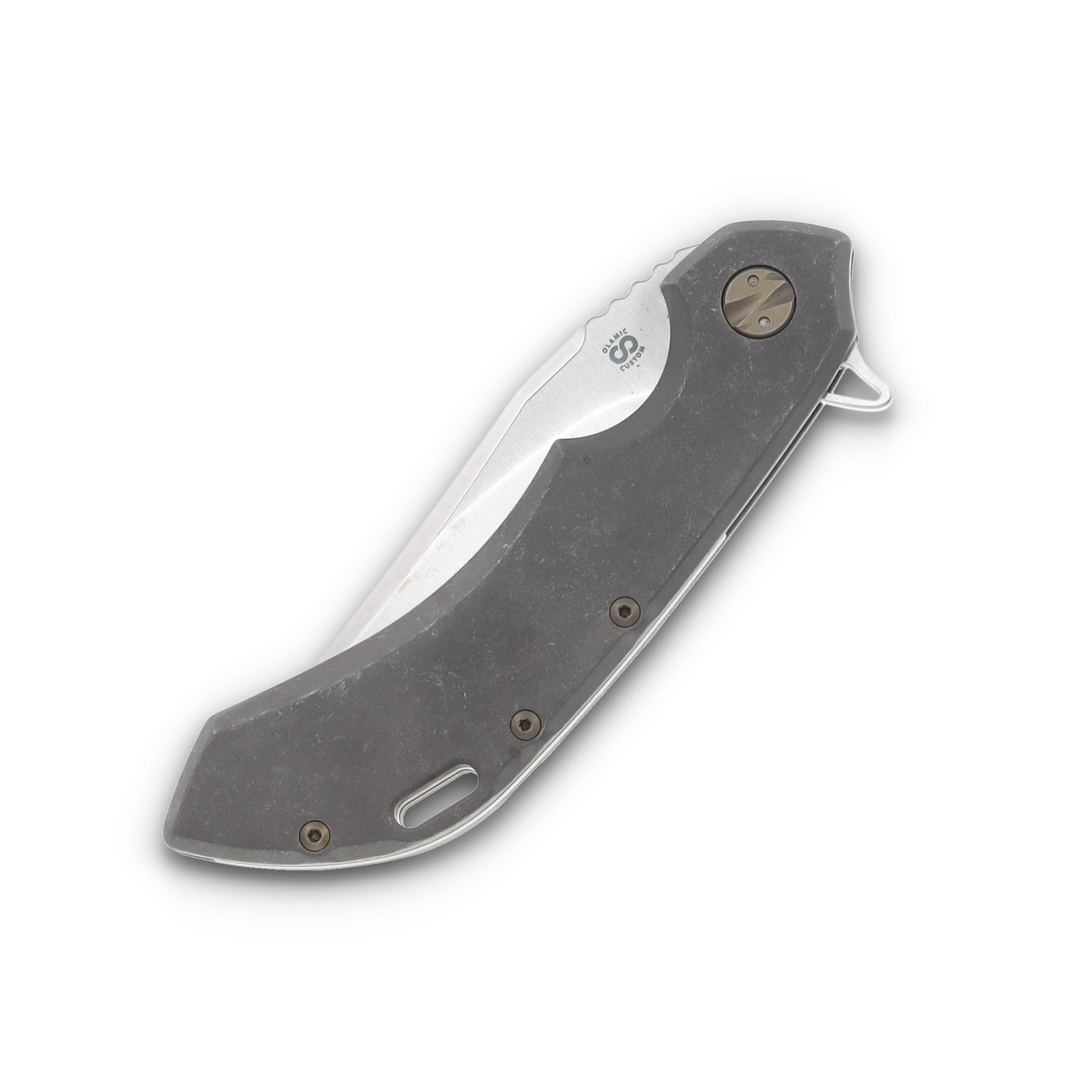 Olamic Wayfarer 247 Folding Knife 173B Satin S90V Bowie Stonewash Titanium with Filework 173B View 5