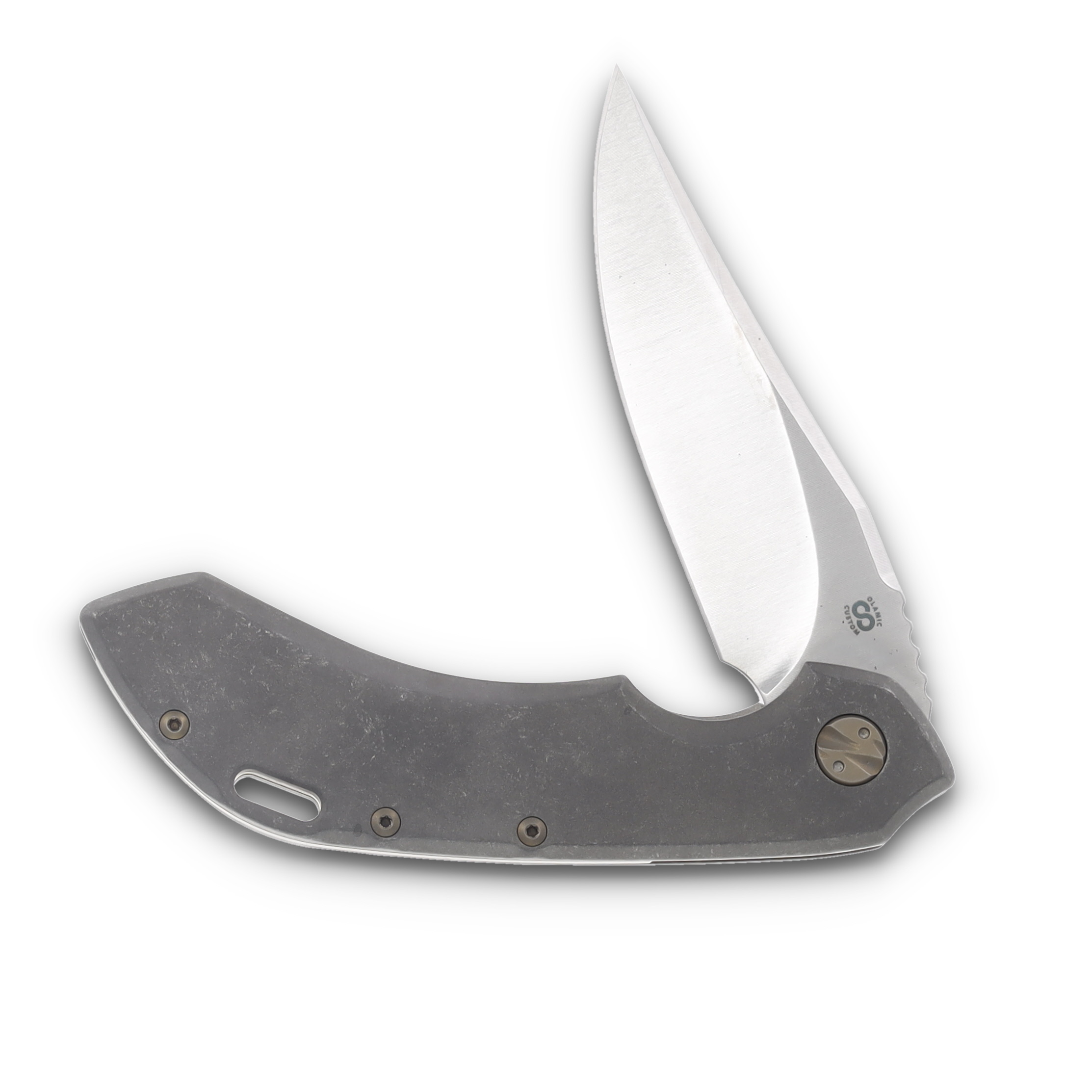 Olamic Wayfarer 247 Folding Knife 173B Satin S90V Bowie Stonewash Titanium with Filework 173B View 4