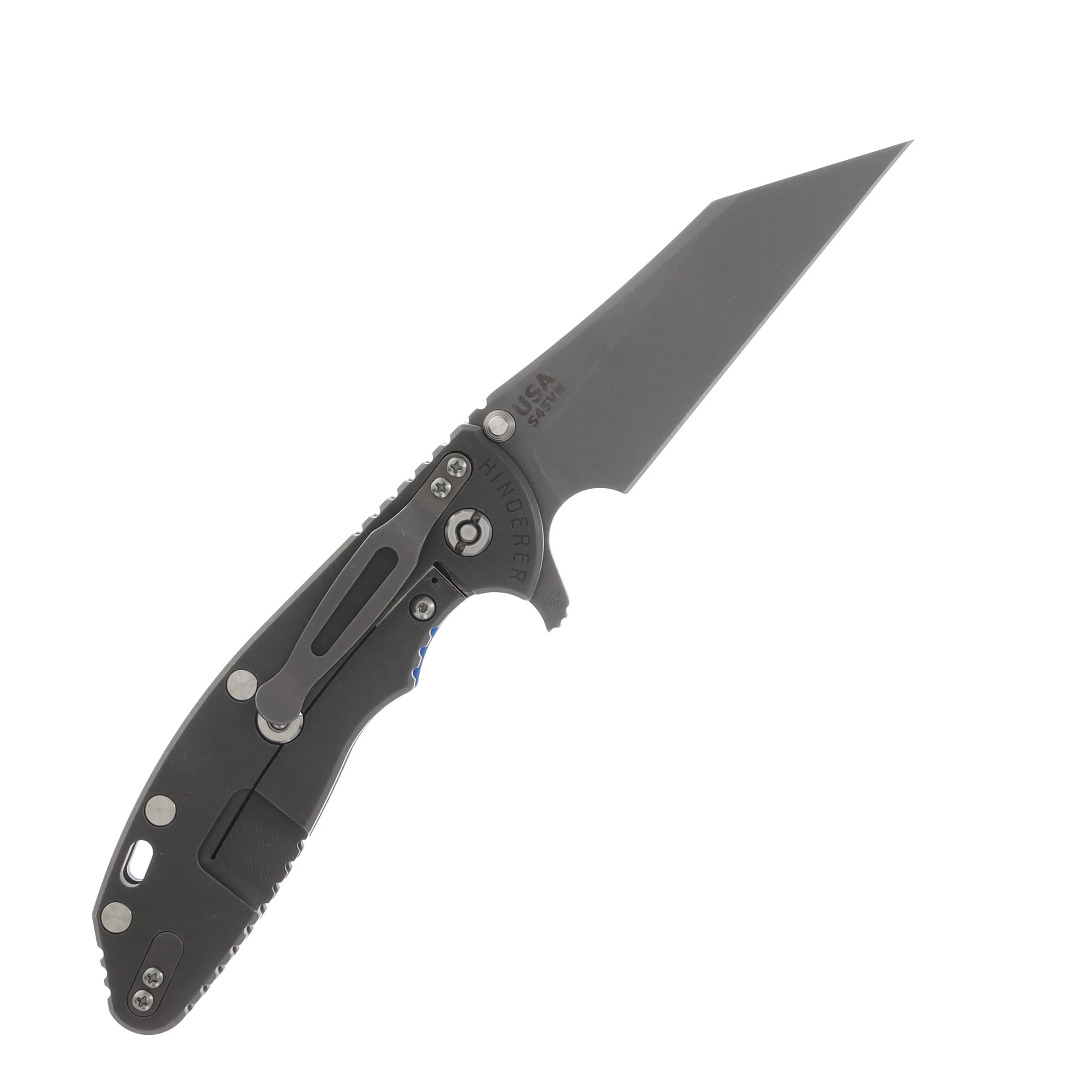 Hinderer XM-24 4.0 Skinny Wharncliffe Working Finish Titanium/Blue G-10 KXM40SKWCWFBL View 2