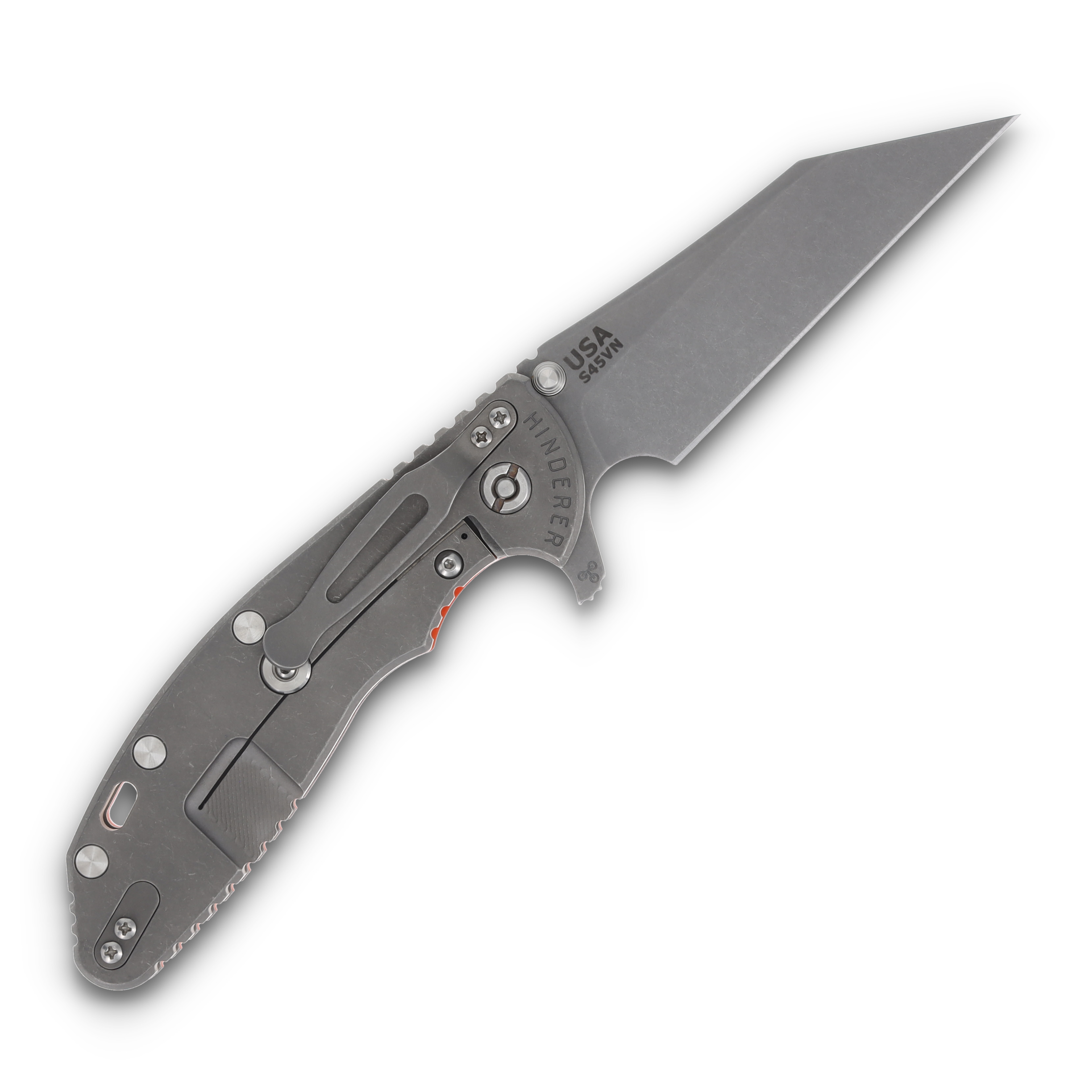 Hinderer XM-24 4.0 Skinny Wharncliffe Working Finish Titanium/Orange G-10 KXM40SKWCWFOR View 2