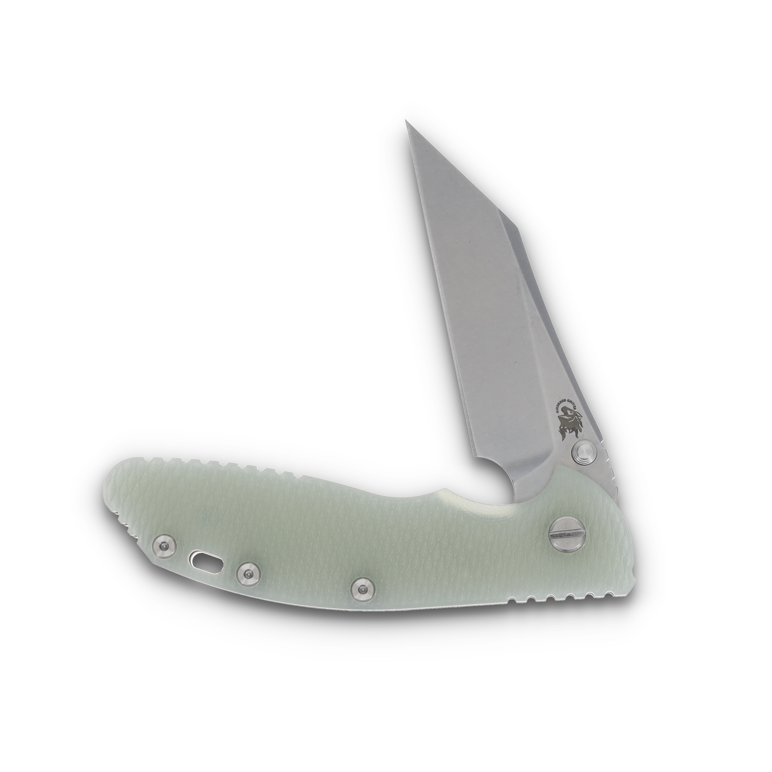 Hinderer XM-24 4.0 Skinny Wharncliffe Stonewash Titanium/Translucent Green G-10 KXM40SKWCSWTG View 3