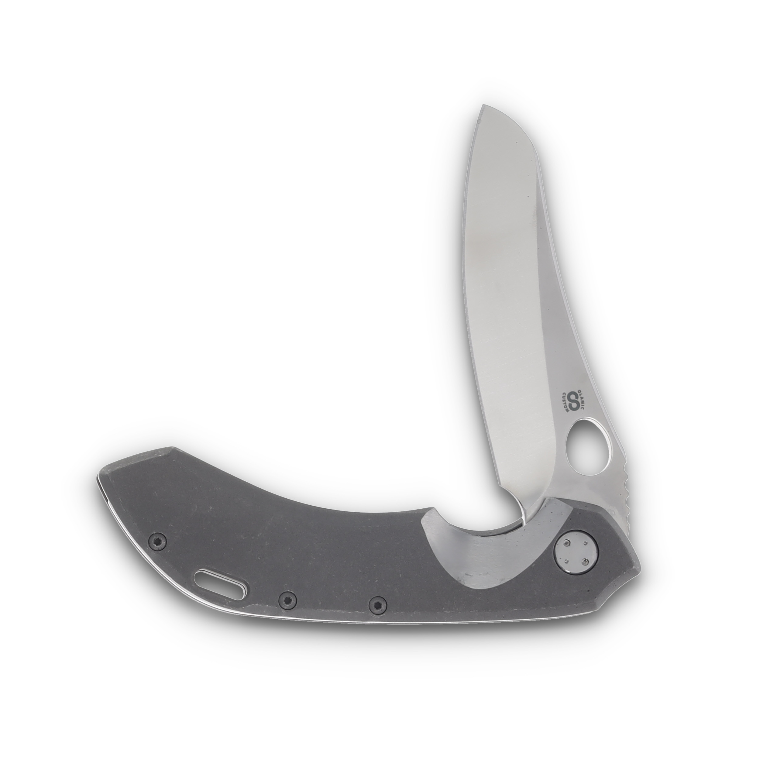 Olamic Wayfarer 247 Folding Knife 180C Satin S90V Mouflon Stonewash Titanium Partial Waveform 187M View 3