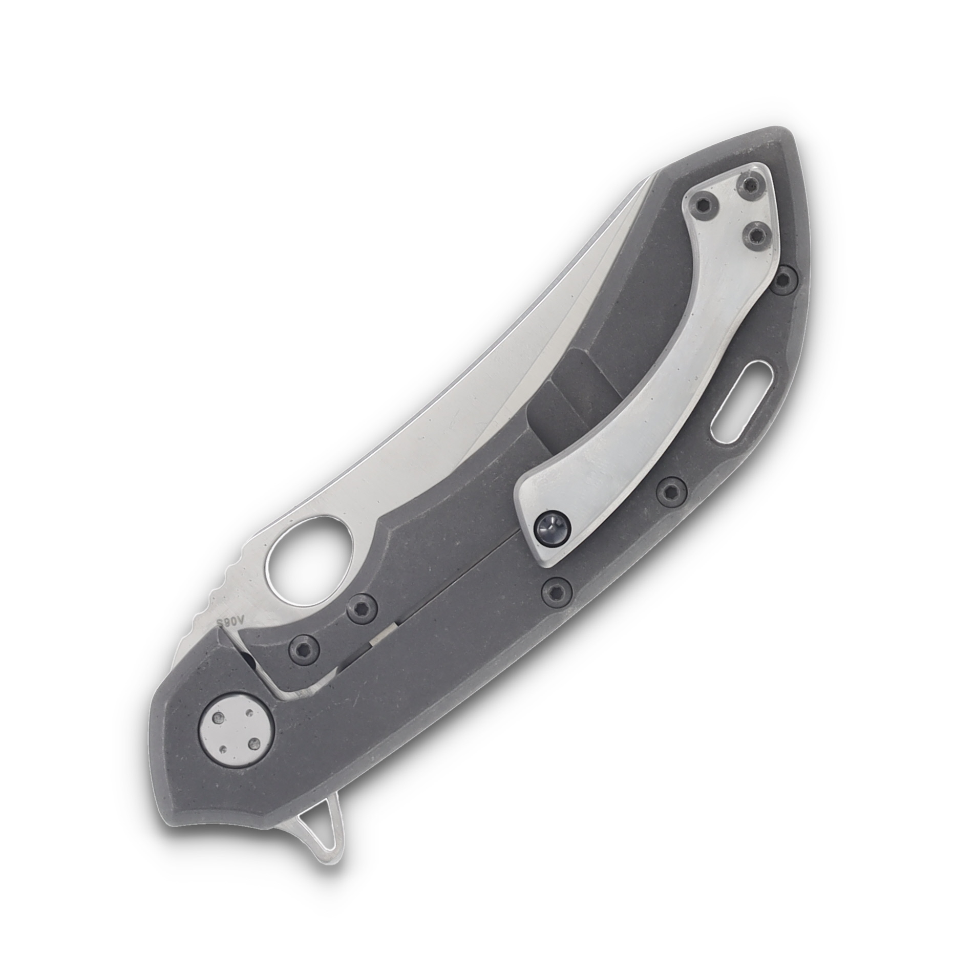 Olamic Wayfarer 247 Folding Knife 180C Satin S90V Mouflon Stonewash Titanium Partial Waveform 187M View 6