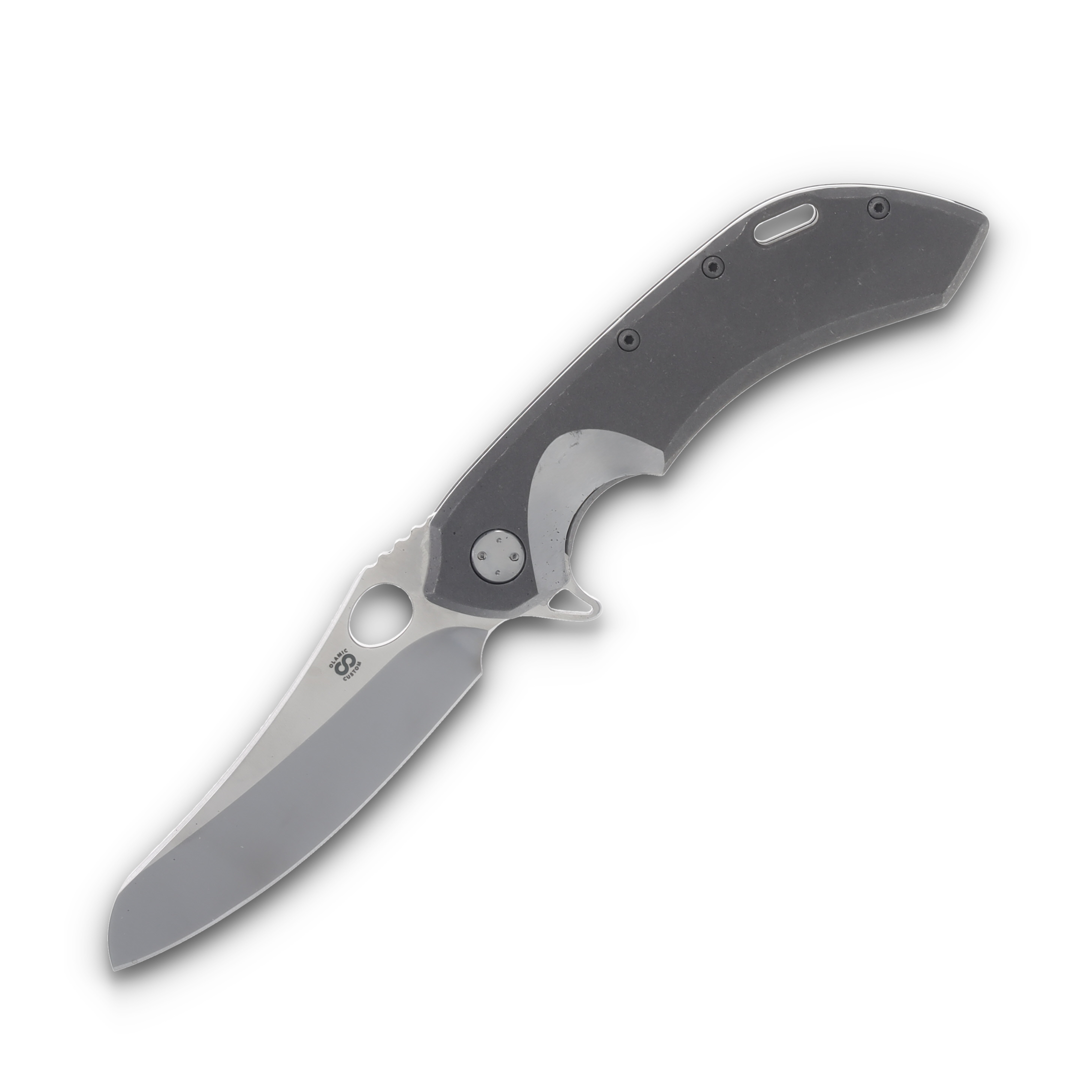 Olamic Wayfarer 247 Folding Knife 180C Satin S90V Mouflon Stonewash Titanium Partial Waveform 187M View 1