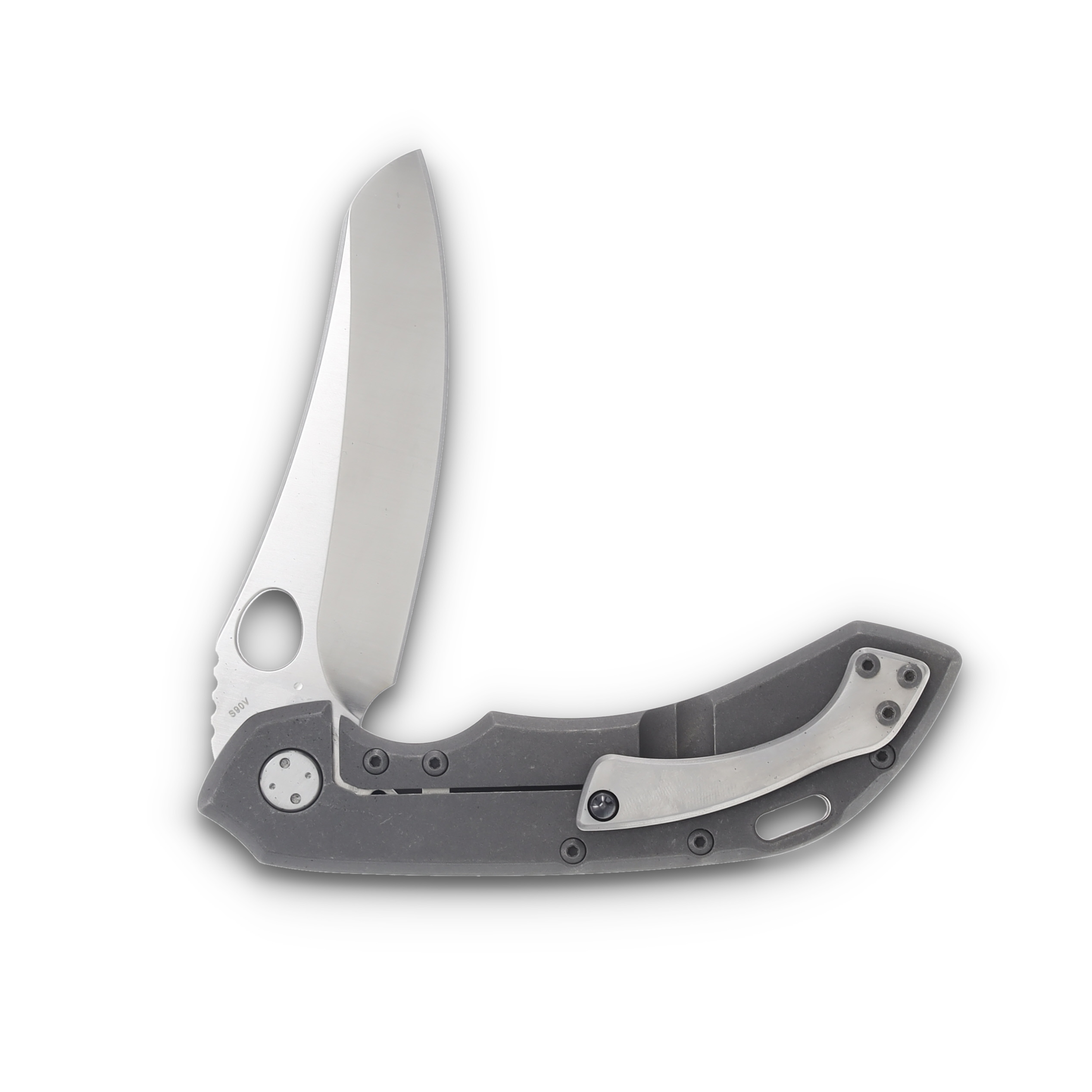 Olamic Wayfarer 247 Folding Knife 180C Satin S90V Mouflon Stonewash Titanium Partial Waveform 187M View 4