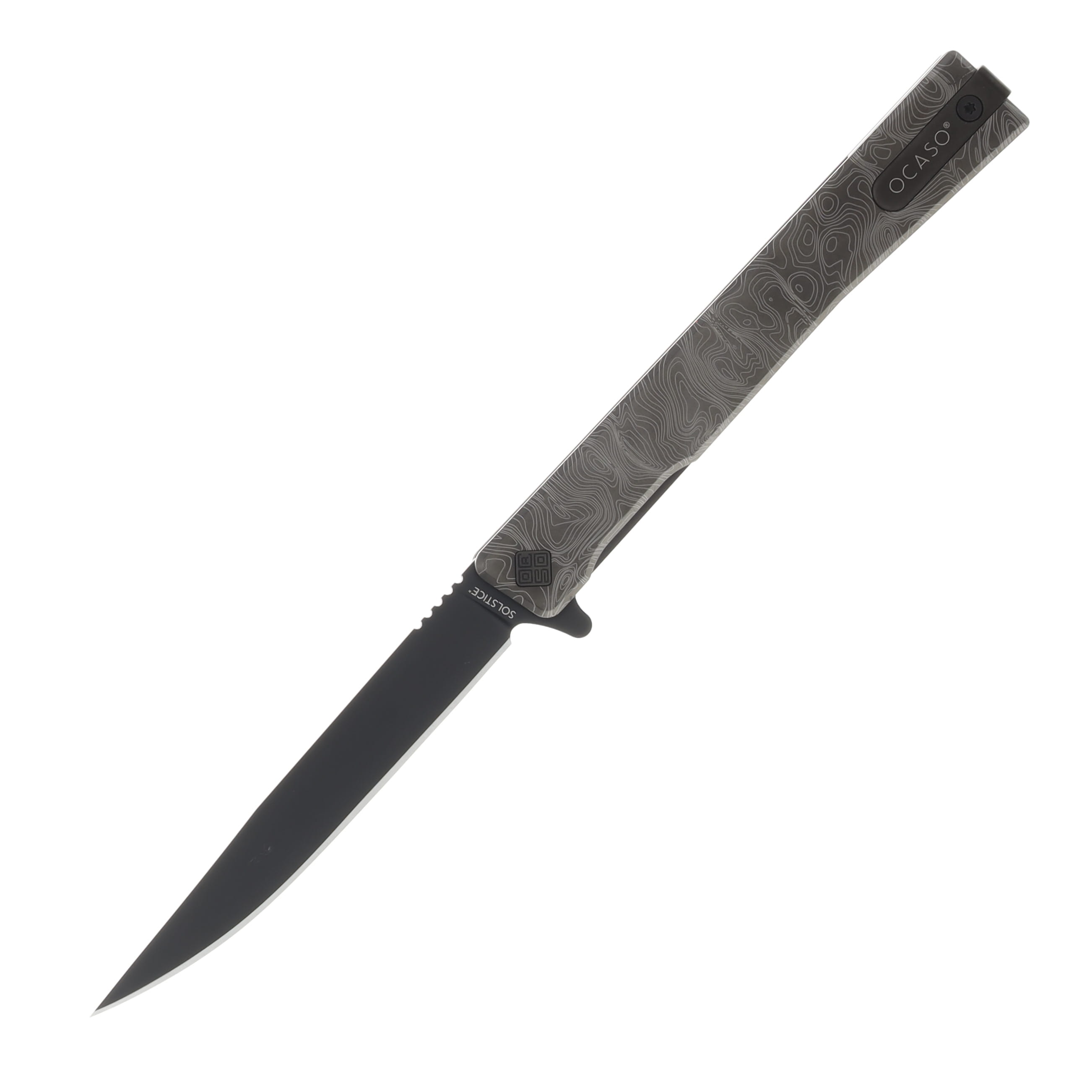 Ocaso Solstice Folding Knife Topo 3.5in Plain Black PVD Straight Back 10ETB View 1