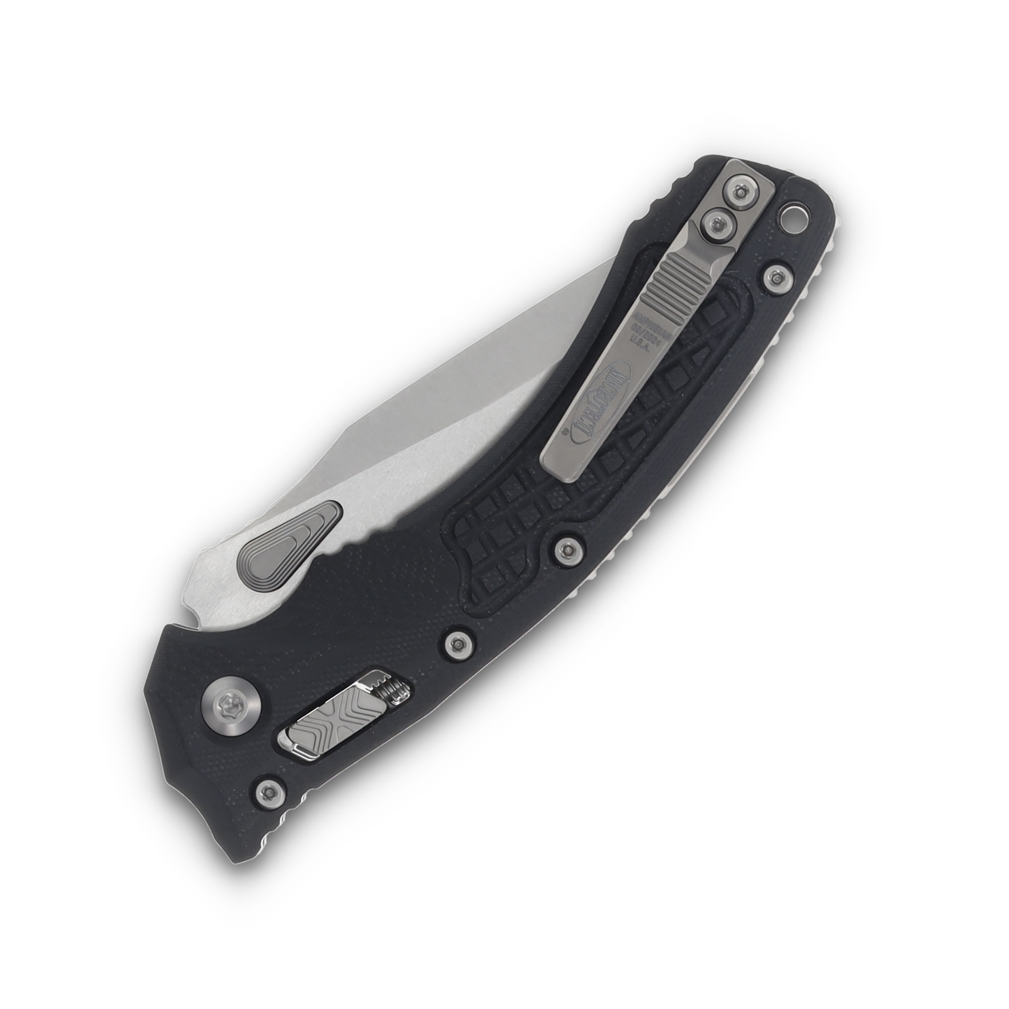 Microtech Amphibian RAM LOK Frag G10 Black 3.87in Stonewash Clip Point MT137RL10FRGTBK View 6