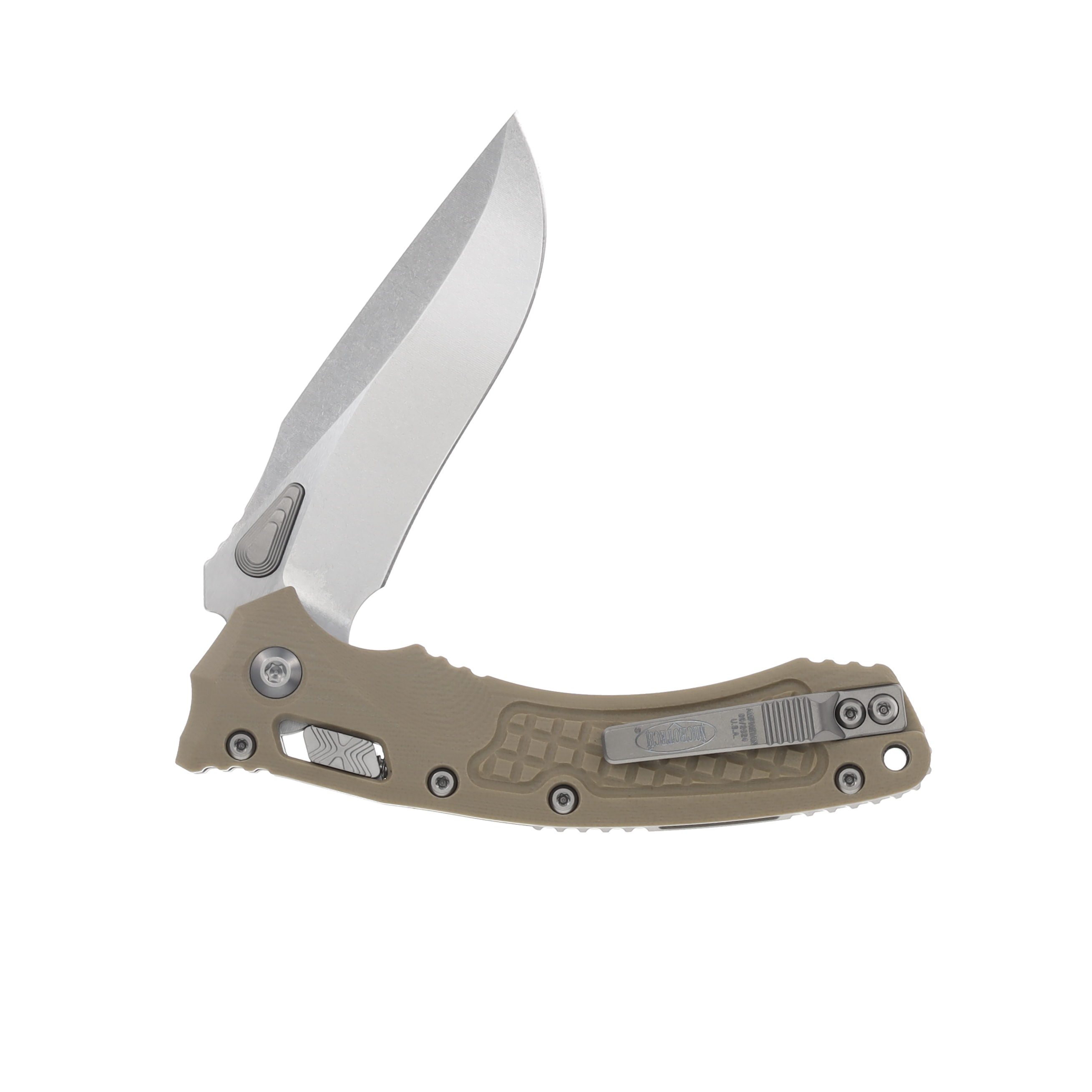 Microtech Amphibian RAM LOK Frag G10 Tan 3.87in Stonewash Clip Point MT137RL10FRGTTA View 4