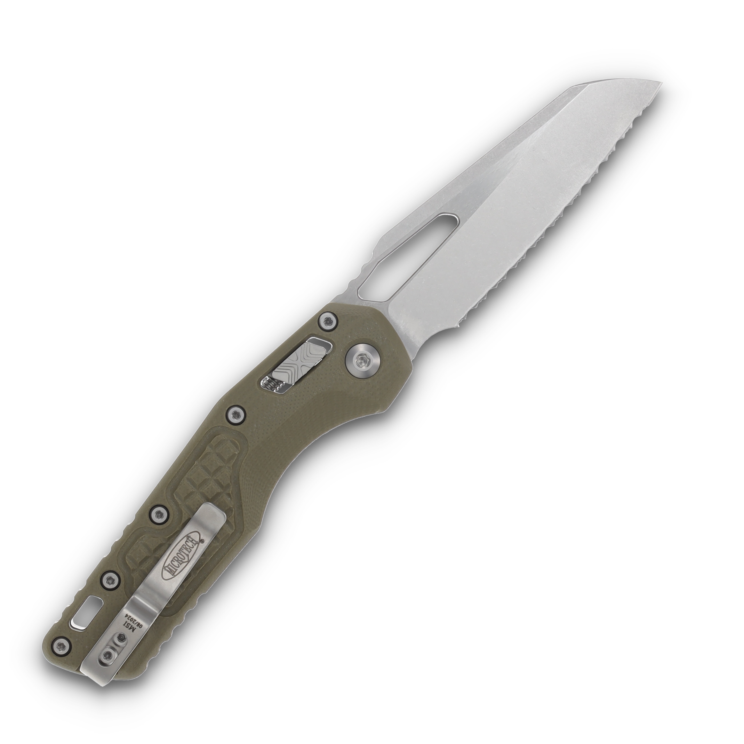 Microtech MSI RAM LOK Lawnman OD Green 3.88in Full Serrated Sheepsfoot Blade MT21012FRGTOD View 2