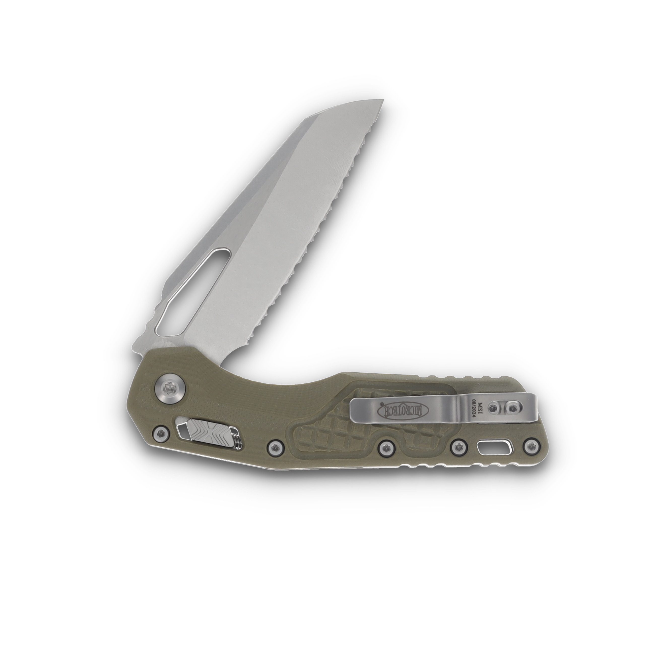 Microtech MSI RAM LOK Lawnman OD Green 3.88in Full Serrated Sheepsfoot Blade MT21012FRGTOD View 4