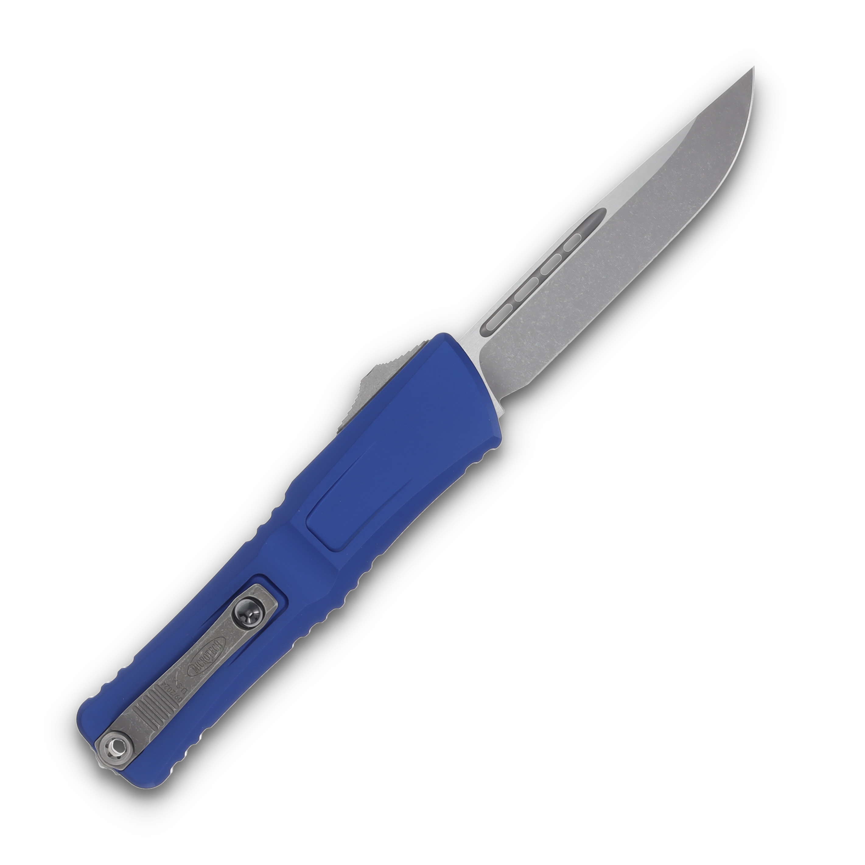 Microtech Combat Troodon Gen III Navy Blue OTF SE Apocalyptic Drop Point AUMT114310APNA View 2