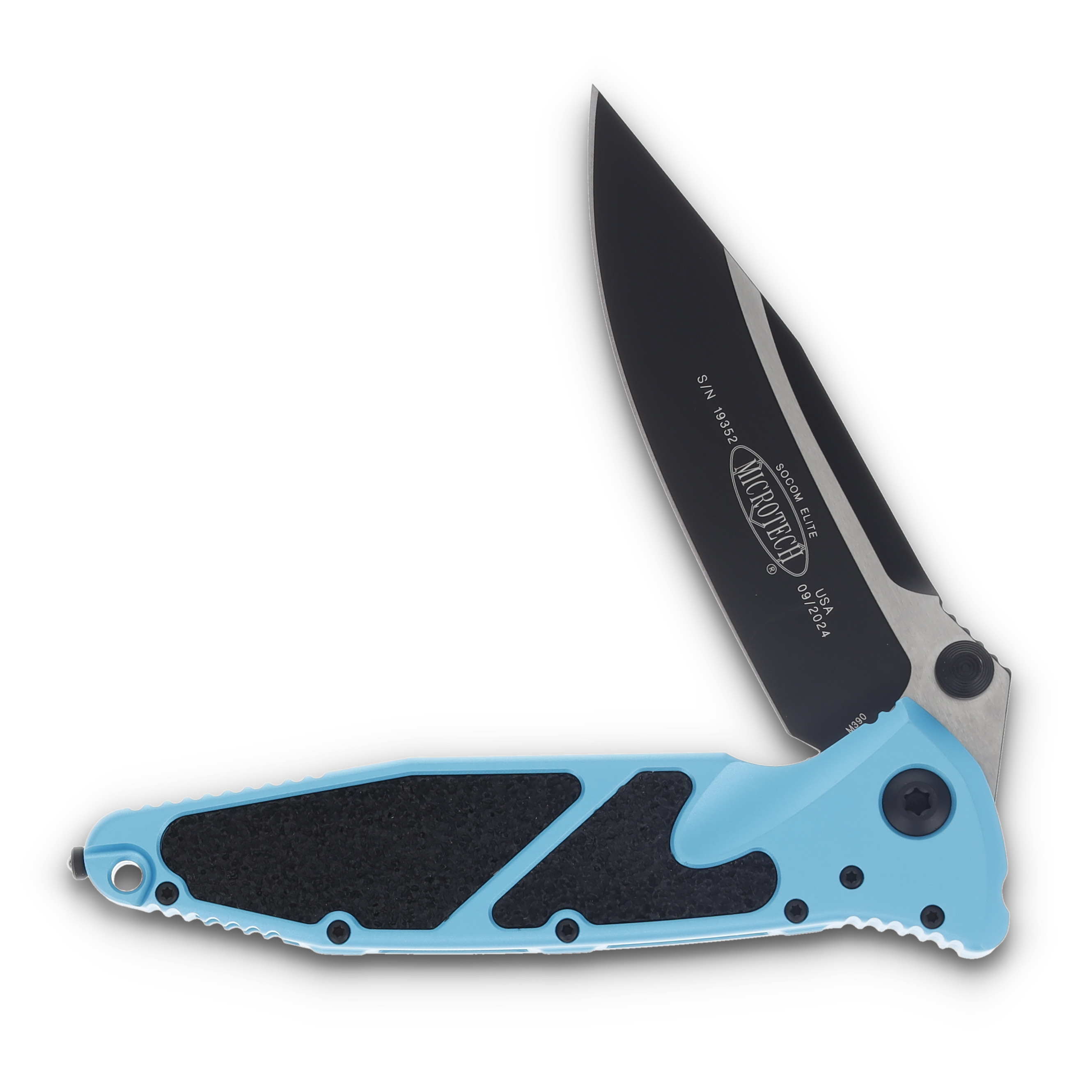 Microtech SOCOM Elite Linerlock Folding Knife Black S/E Turquoise AUMT1601TQ View 3