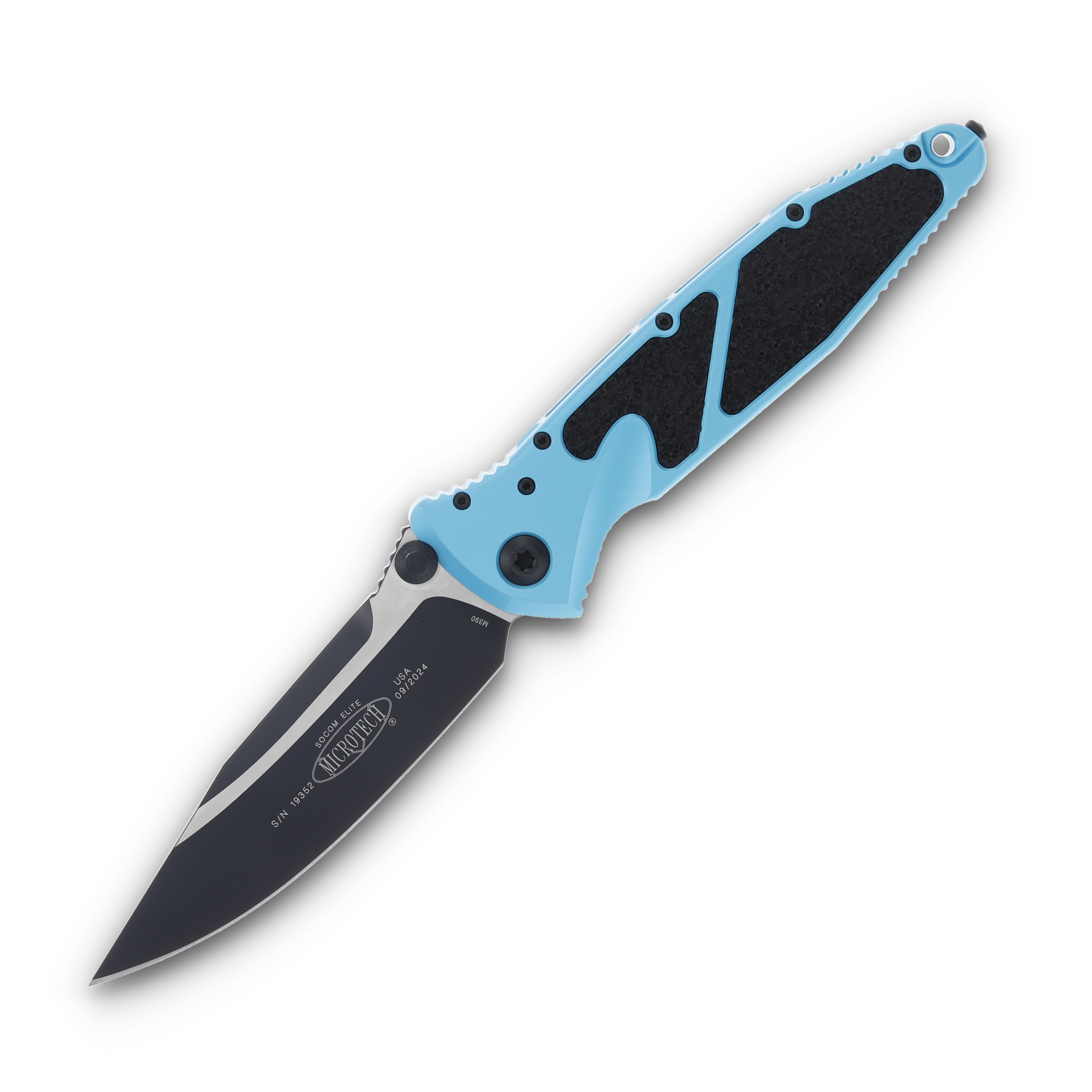 Microtech SOCOM Elite Linerlock Folding Knife Black S/E Turquoise AUMT1601TQ View 1
