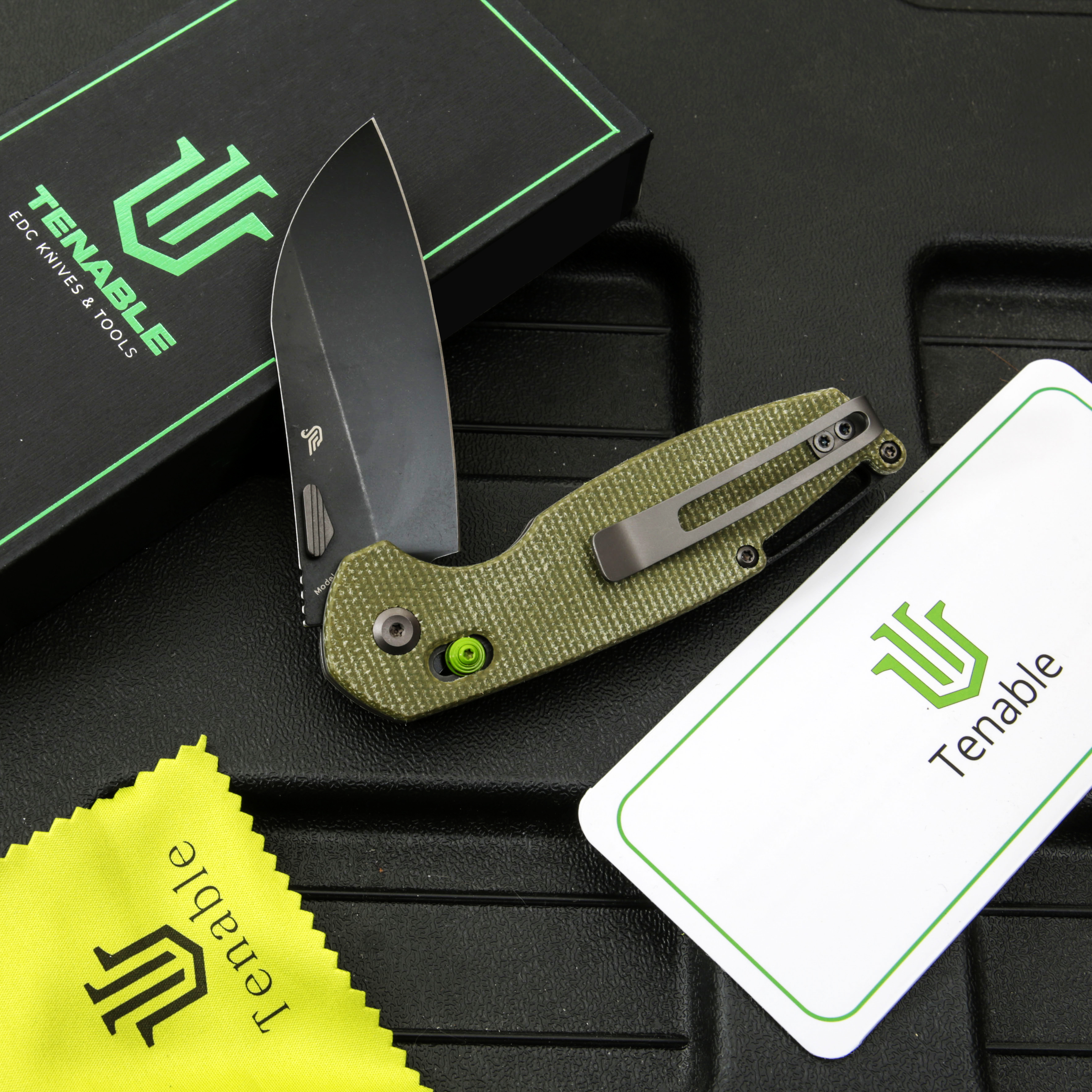 Tenable Knives Model 6 Green Micarta Handle Blackwash 14C28N Blade T1022V2 View 12