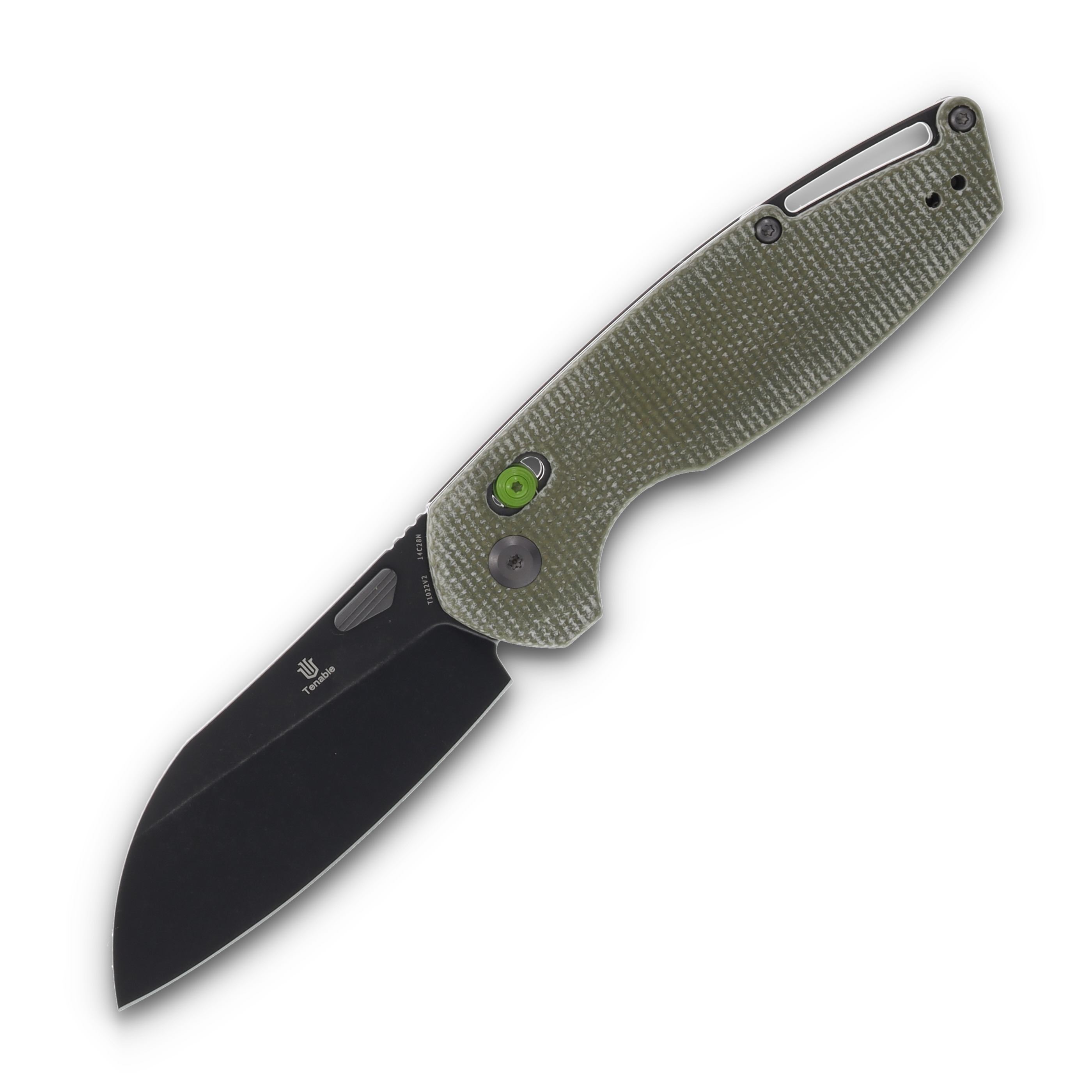 Tenable Knives Model 6 Green Micarta Handle Blackwash 14C28N Blade T1022V2 View 1