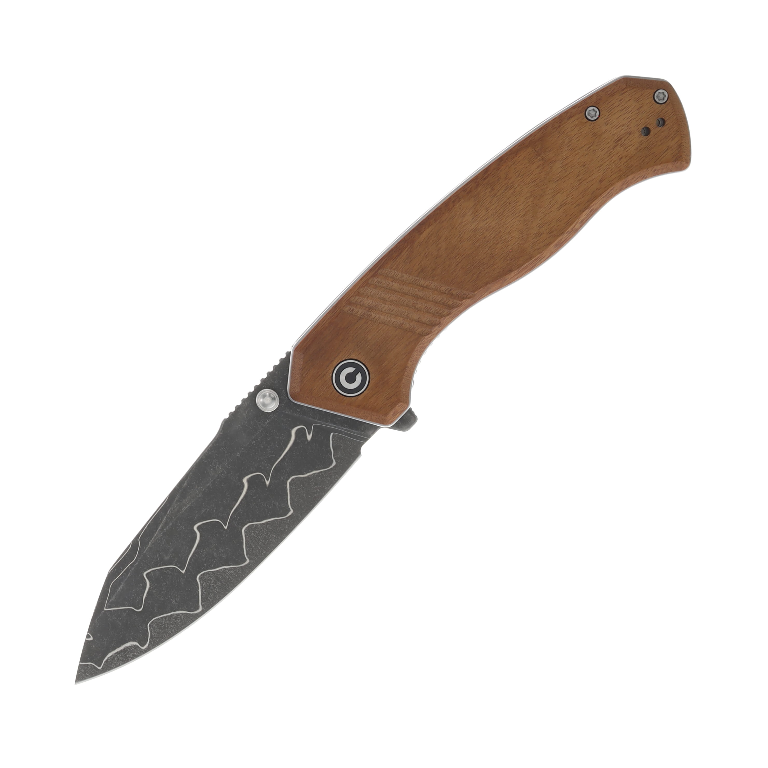 CIVIVI Placoid Guibourtia Wood Folding Knife 3.67in Damascus Clip Point Blade C23079-DS1 View 1