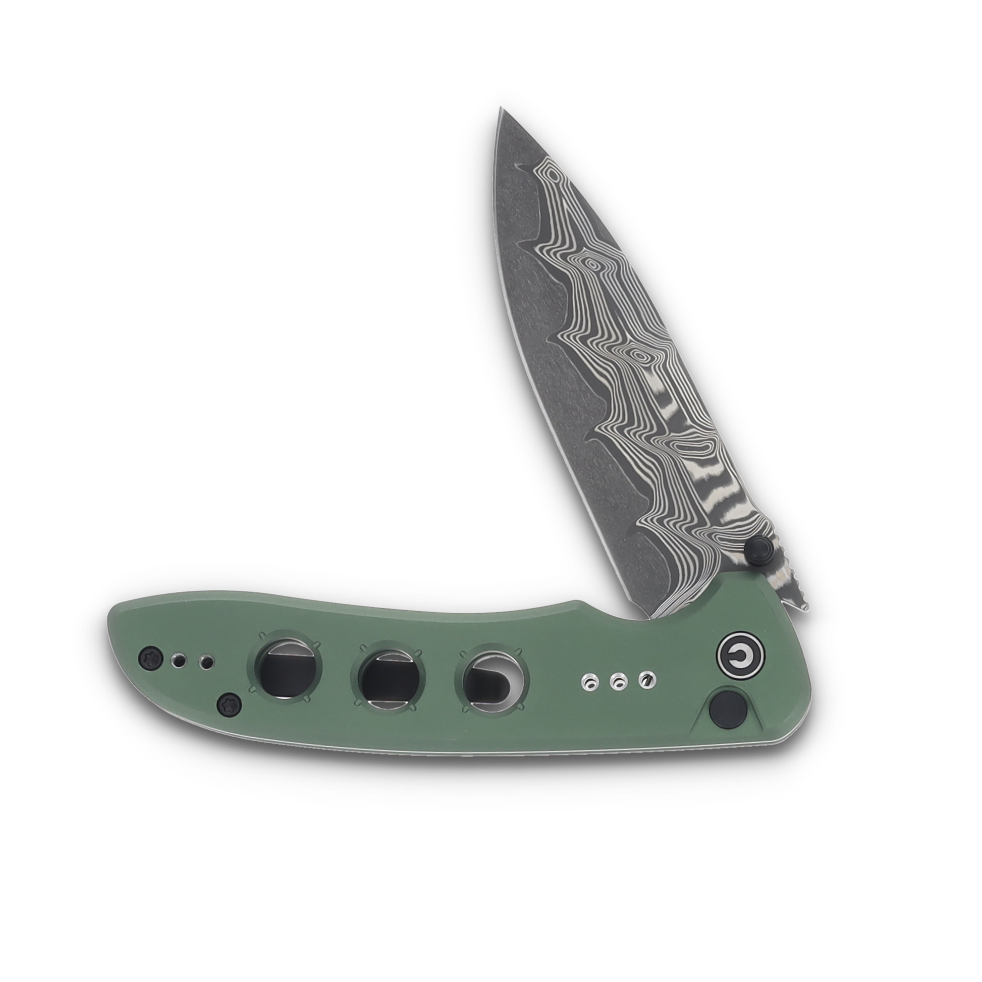 CIVIVI Hyperpulse Folding Knife Green 3.5in Plain Damascus Drop Point C23087A-DS1 View 3