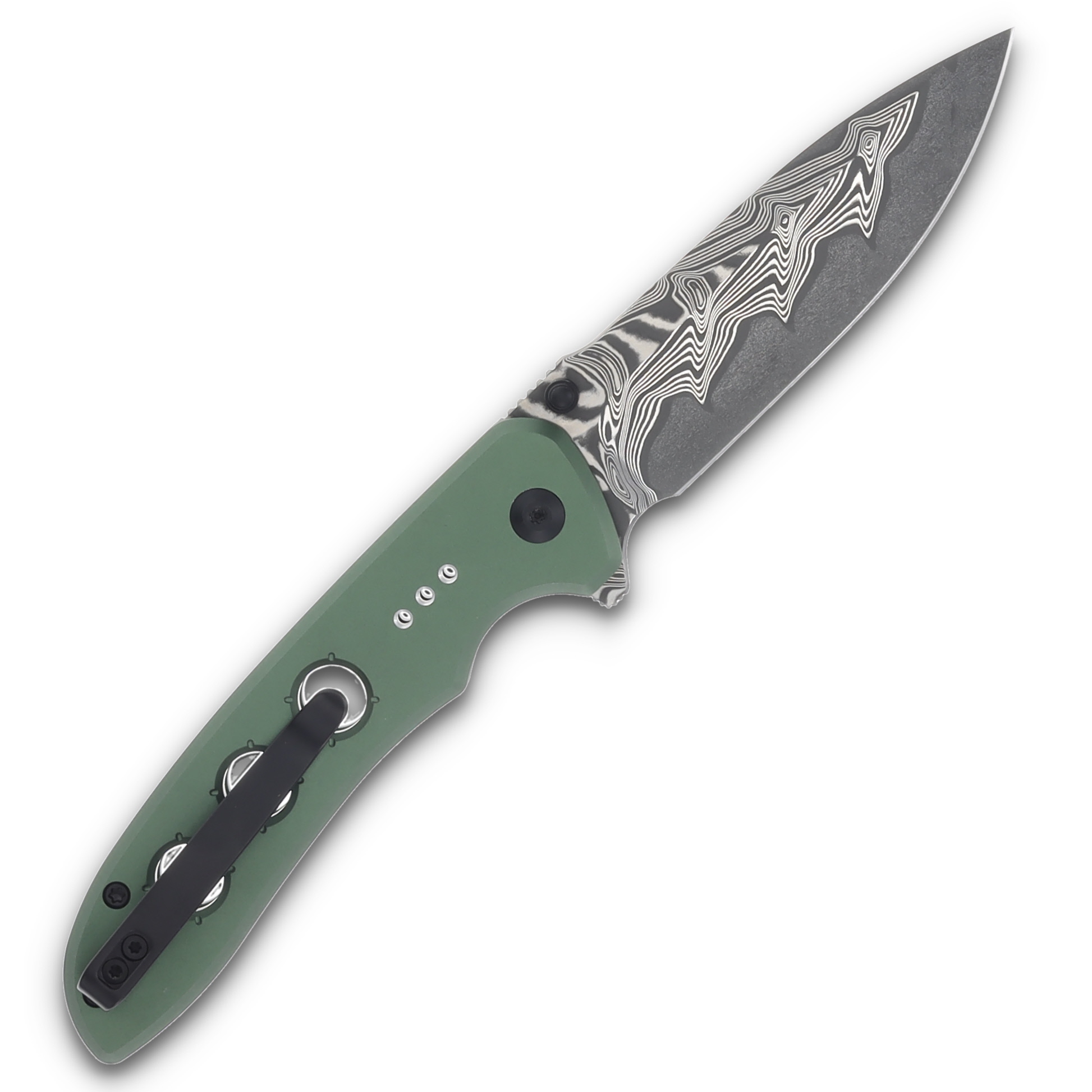 CIVIVI Hyperpulse Folding Knife Green 3.5in Plain Damascus Drop Point C23087A-DS1 View 2