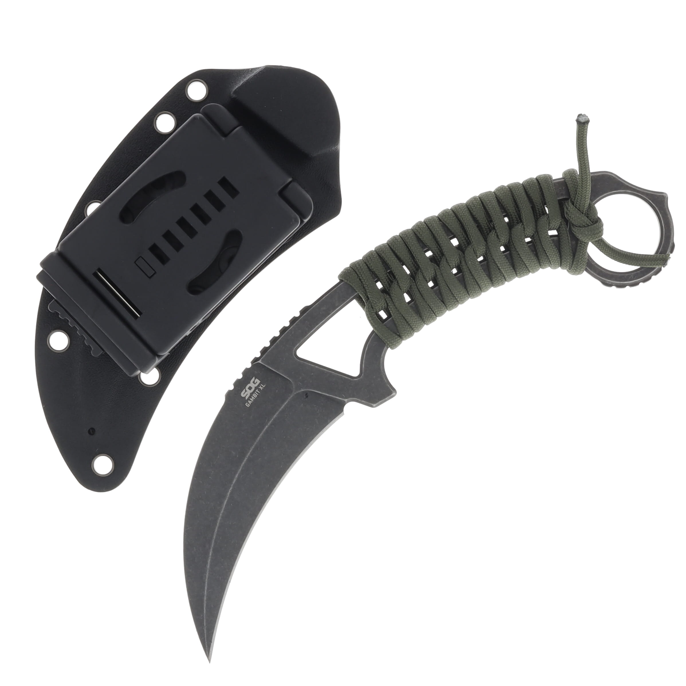 SOG Gambit XL Fixed Blade Knife 4 Inch Plain Black Stonewash Karambit SOG-GB2001-BX View 2