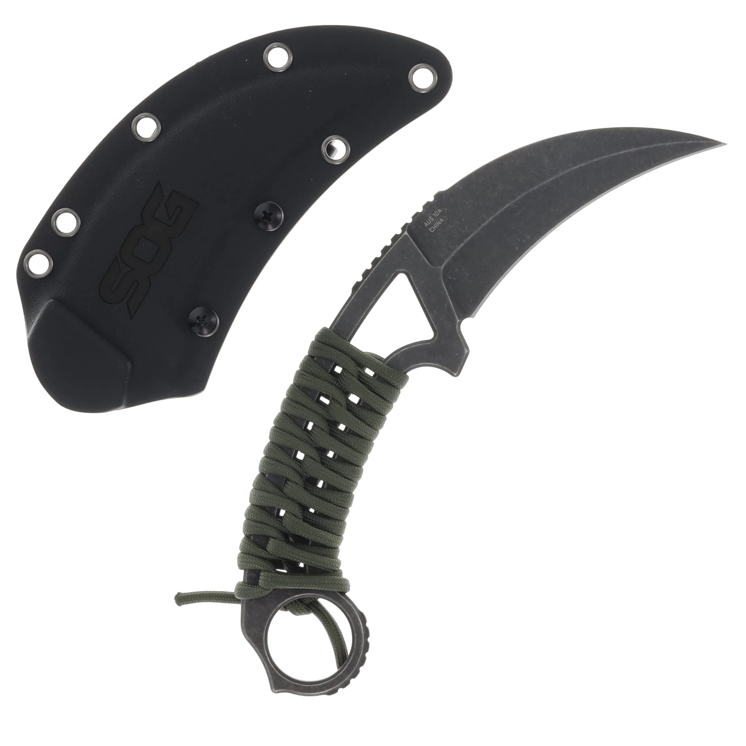 SOG Gambit XL Fixed Blade Knife 4 Inch Plain Black Stonewash Karambit SOG-GB2001-BX View 1