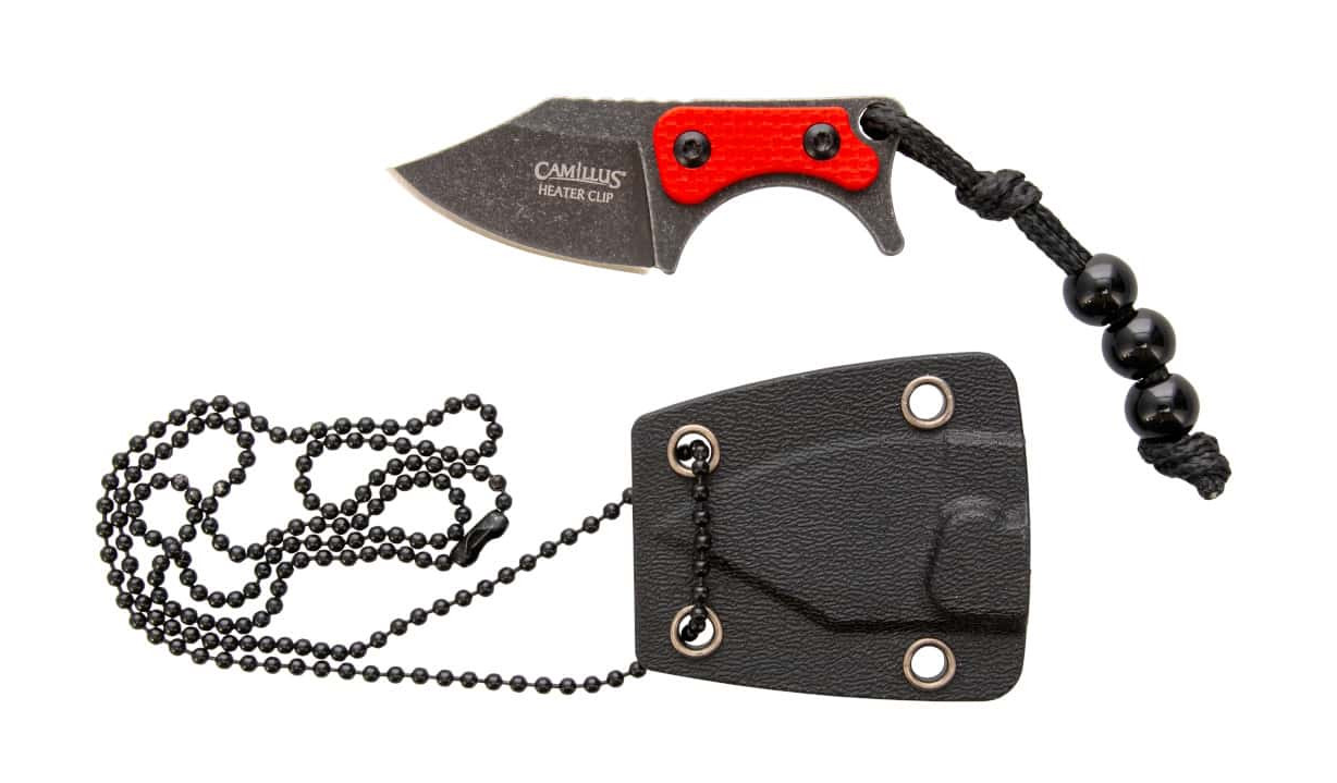 Camillus Heater Clip Mini Fixed Red G-10 Handle Black Stonewash 3Cr13 1.5In Drop Point Blade CAM-21010 View 1