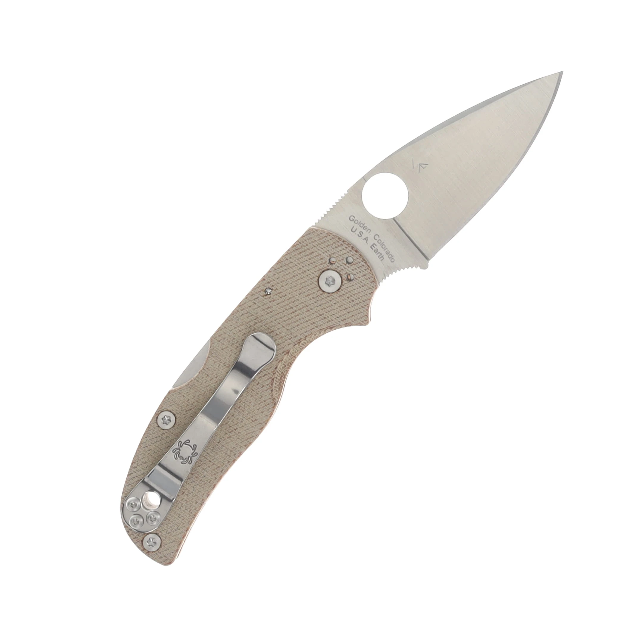 Spyderco Native 5 Brown Canvas Micarta 2.95in Satin Drop Point Blade SPC41MPCW5 View 2