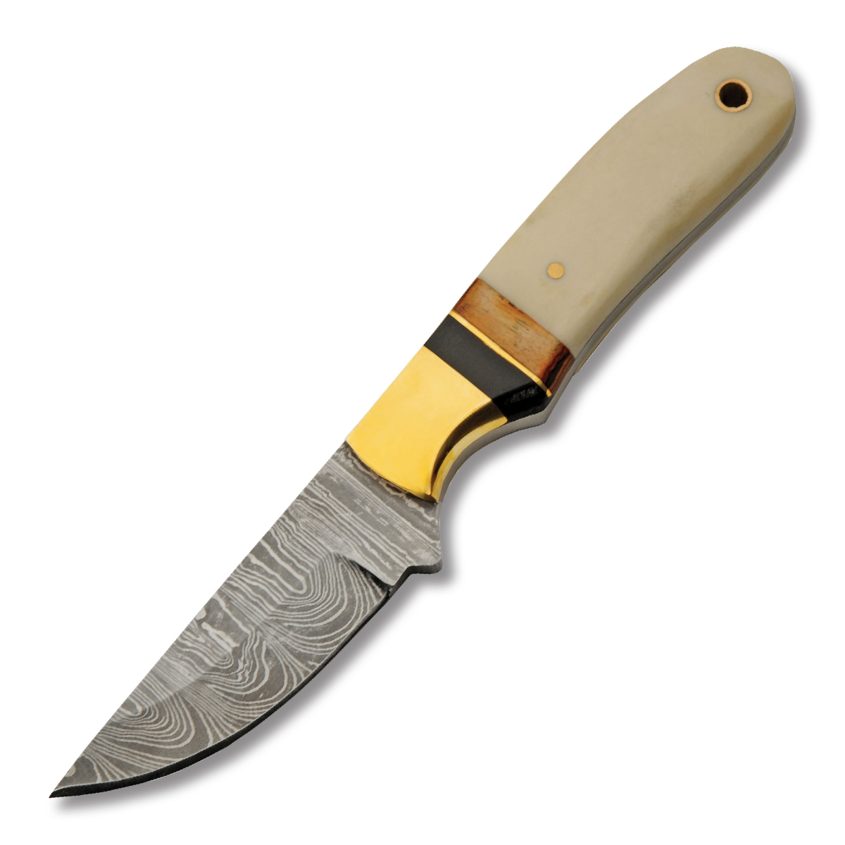 Rite Edge Autumn Brass Hunter Bone 7in Fixed Blade Damascus Knife DM1340 View 1