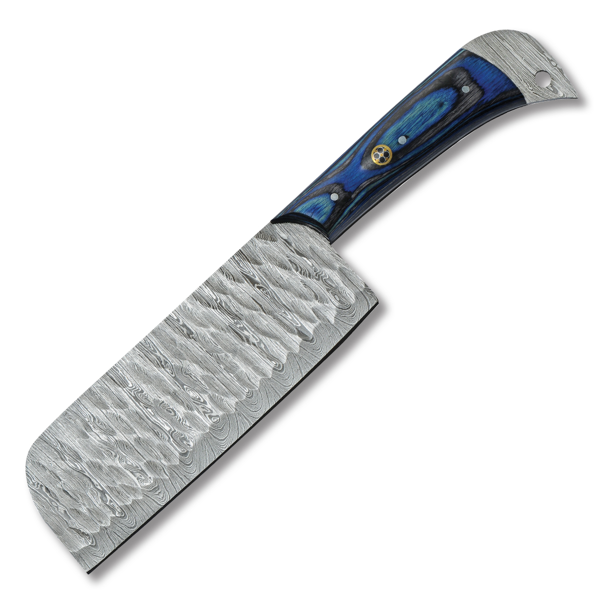 5 Piece Umbra River Chef Roll Hammered Damascus Blades Blue Pakkawood Handles DM1397 View 2