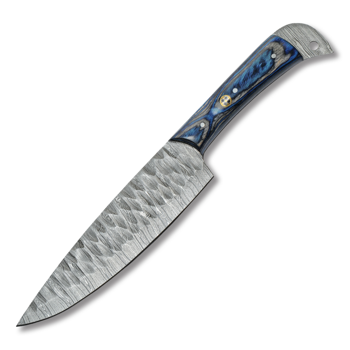 5 Piece Umbra River Chef Roll Hammered Damascus Blades Blue Pakkawood Handles DM1397 View 3