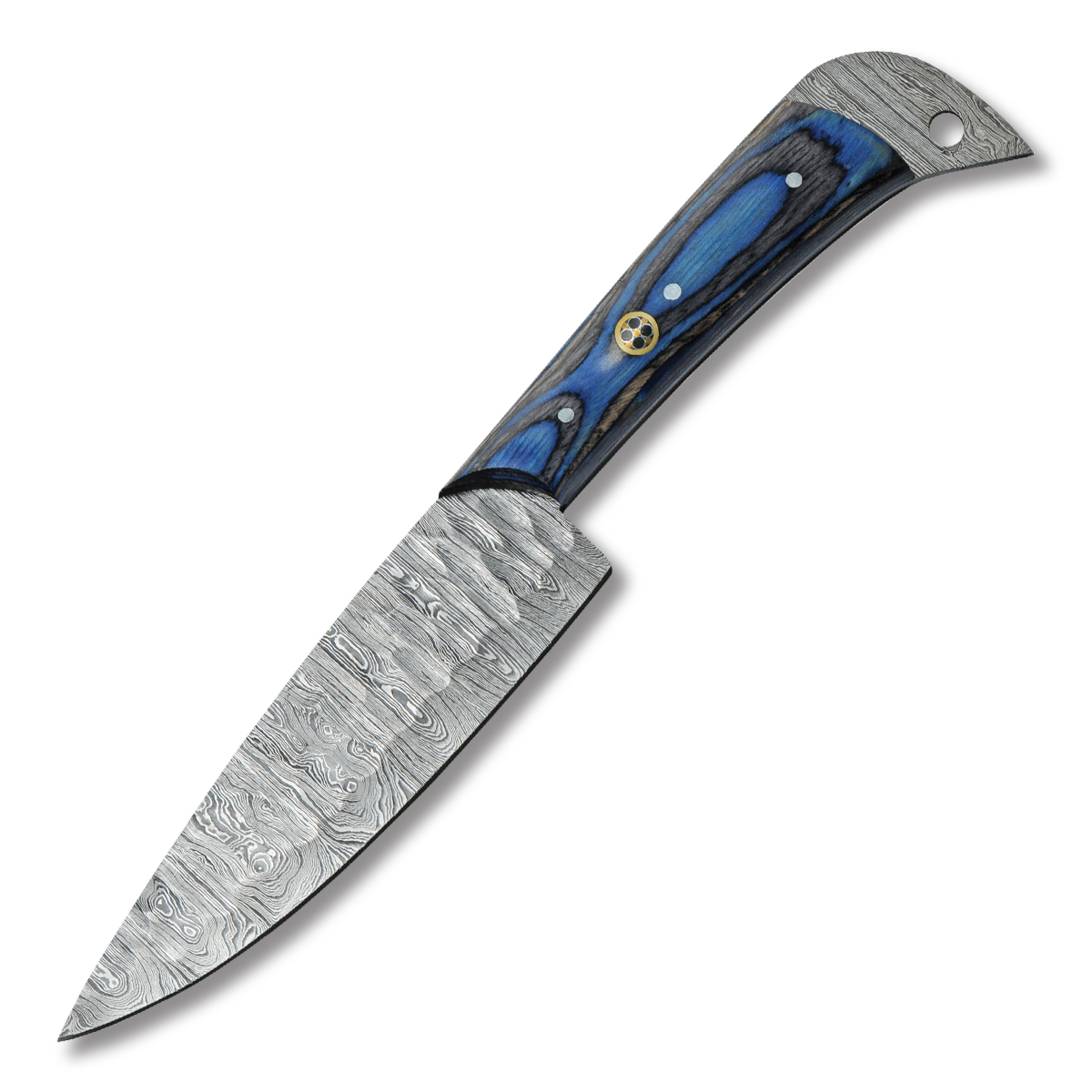 5 Piece Umbra River Chef Roll Hammered Damascus Blades Blue Pakkawood Handles DM1397 View 4