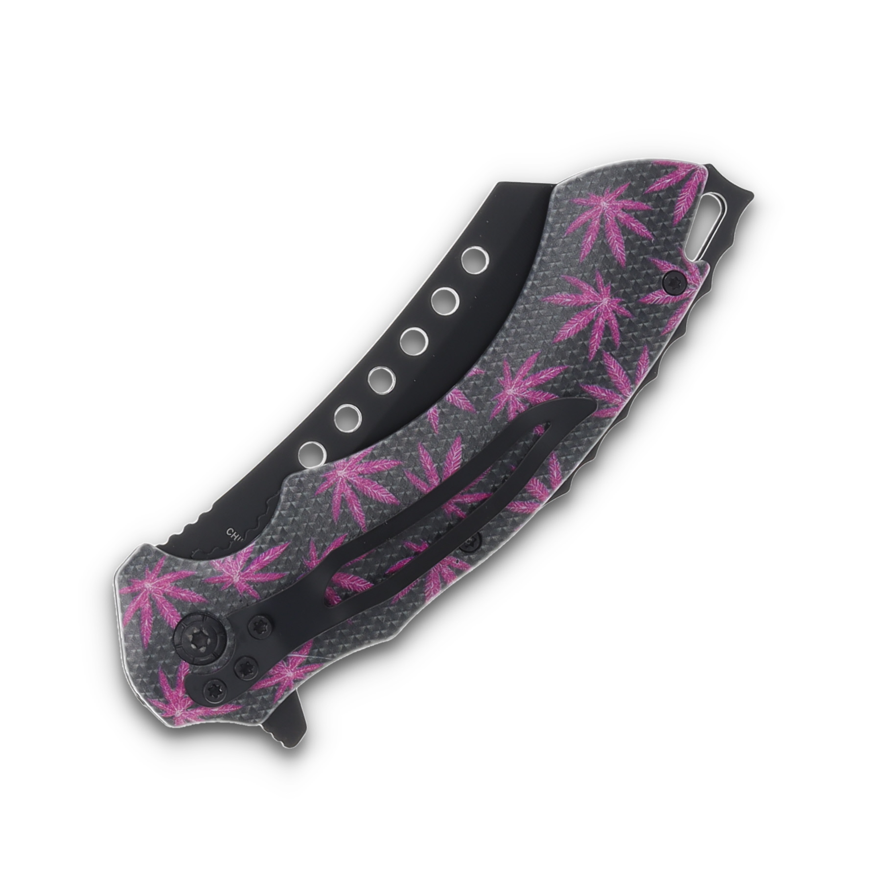 Frost Cleaver Assisted Folding Knife Black-Pink Leaves Handle Reverse Tanto Blade FRFC112B View 4