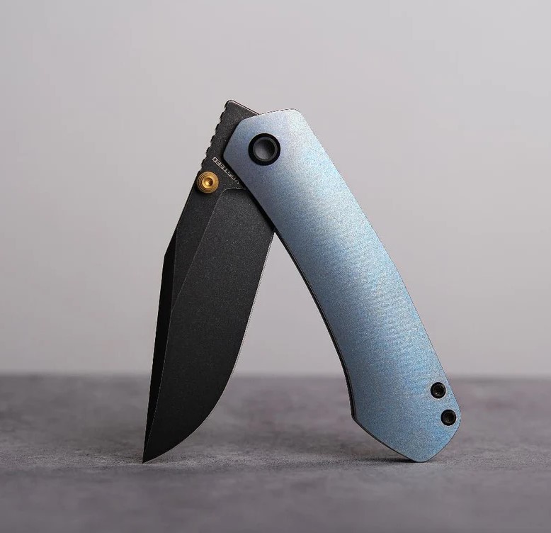 Vosteed Vallhund Folding Knife Black Stonewash S35VN Blue Titanium A2102 View 1