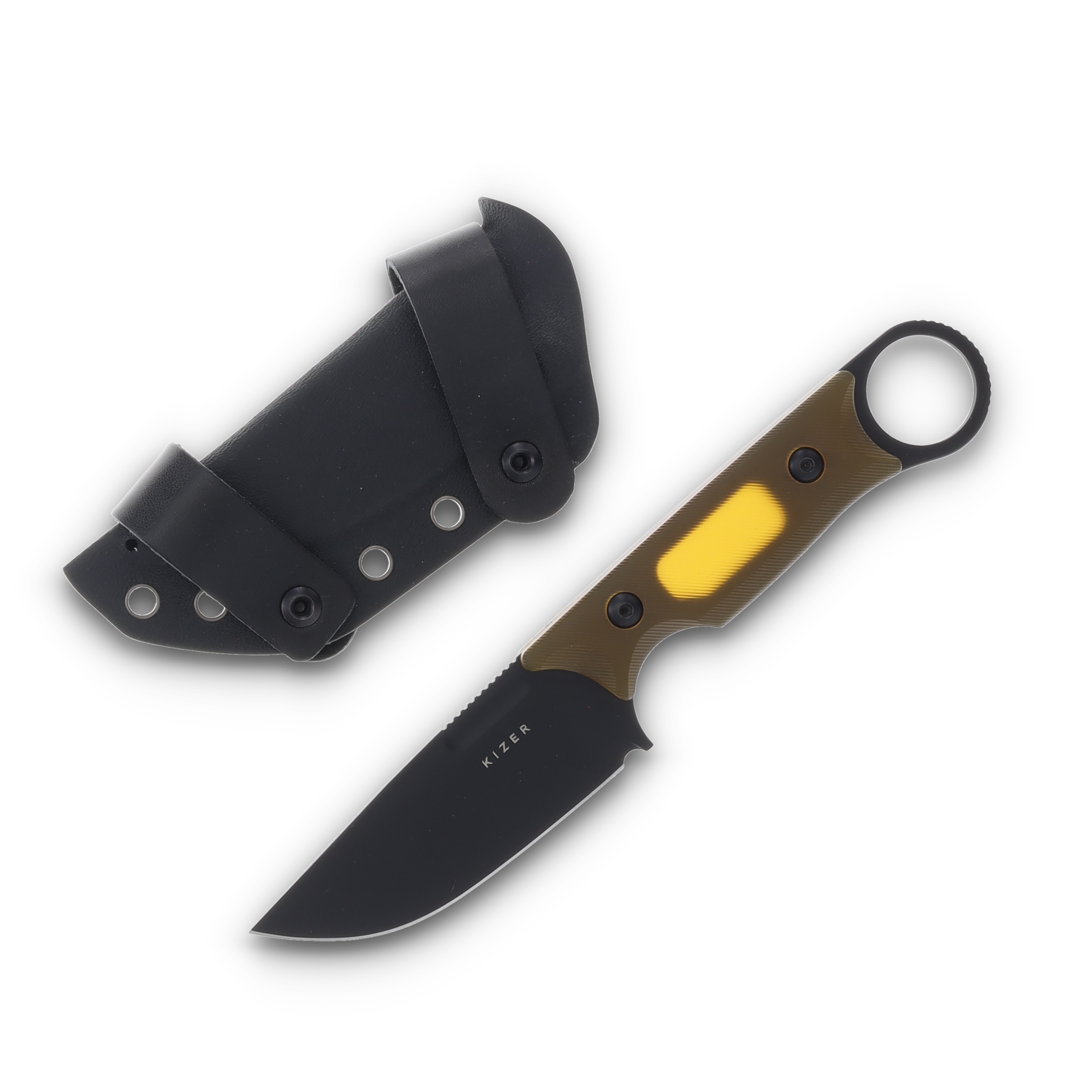 Kizer Cabox Fixed Blade Knife Yellow 3.36 Inch Plain Black Drop Point 1048A6 View 1