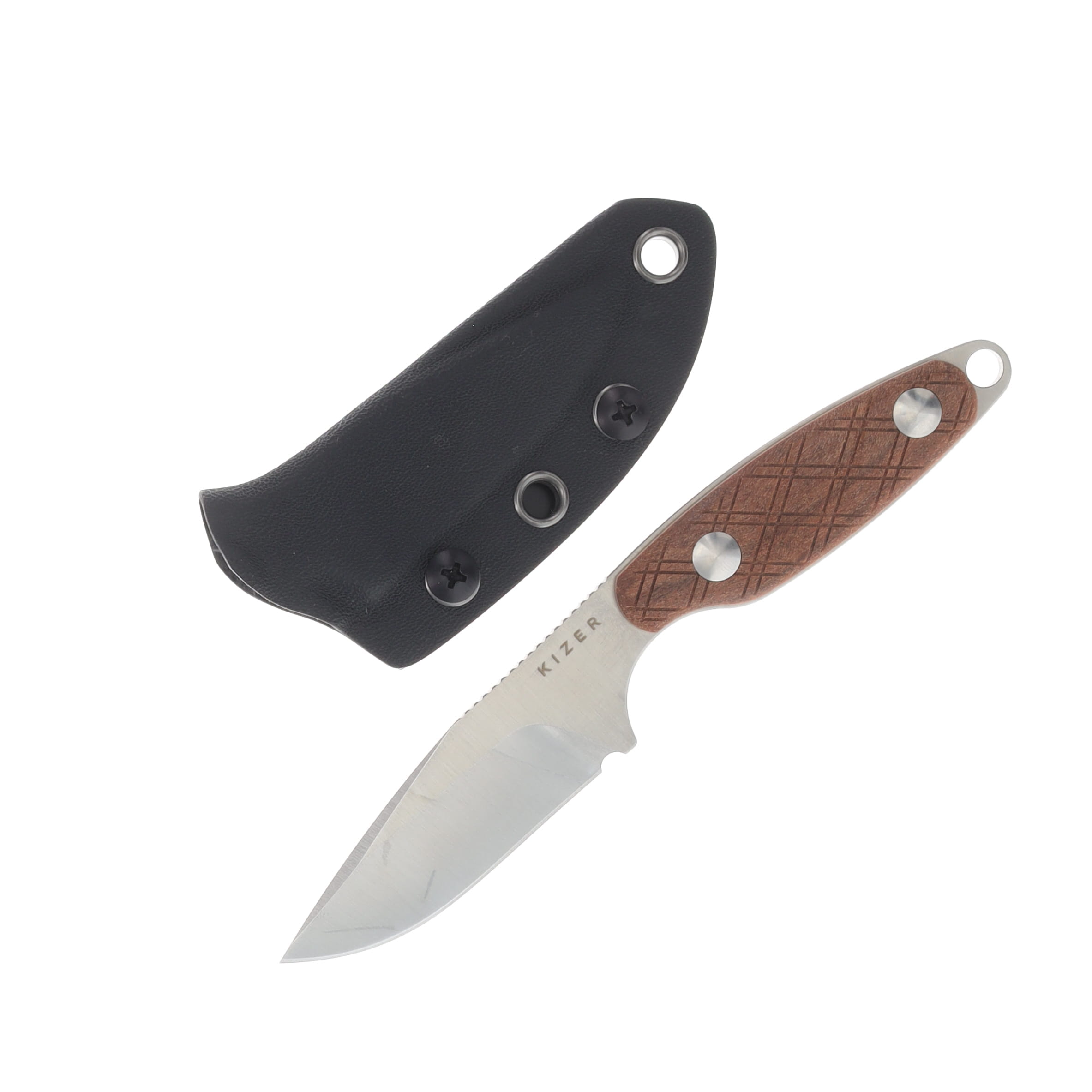Kizer Muskrat Fixed Knife Mikuruti Wood 3.15in Plain Satin Clip Point 1064A2 View 1