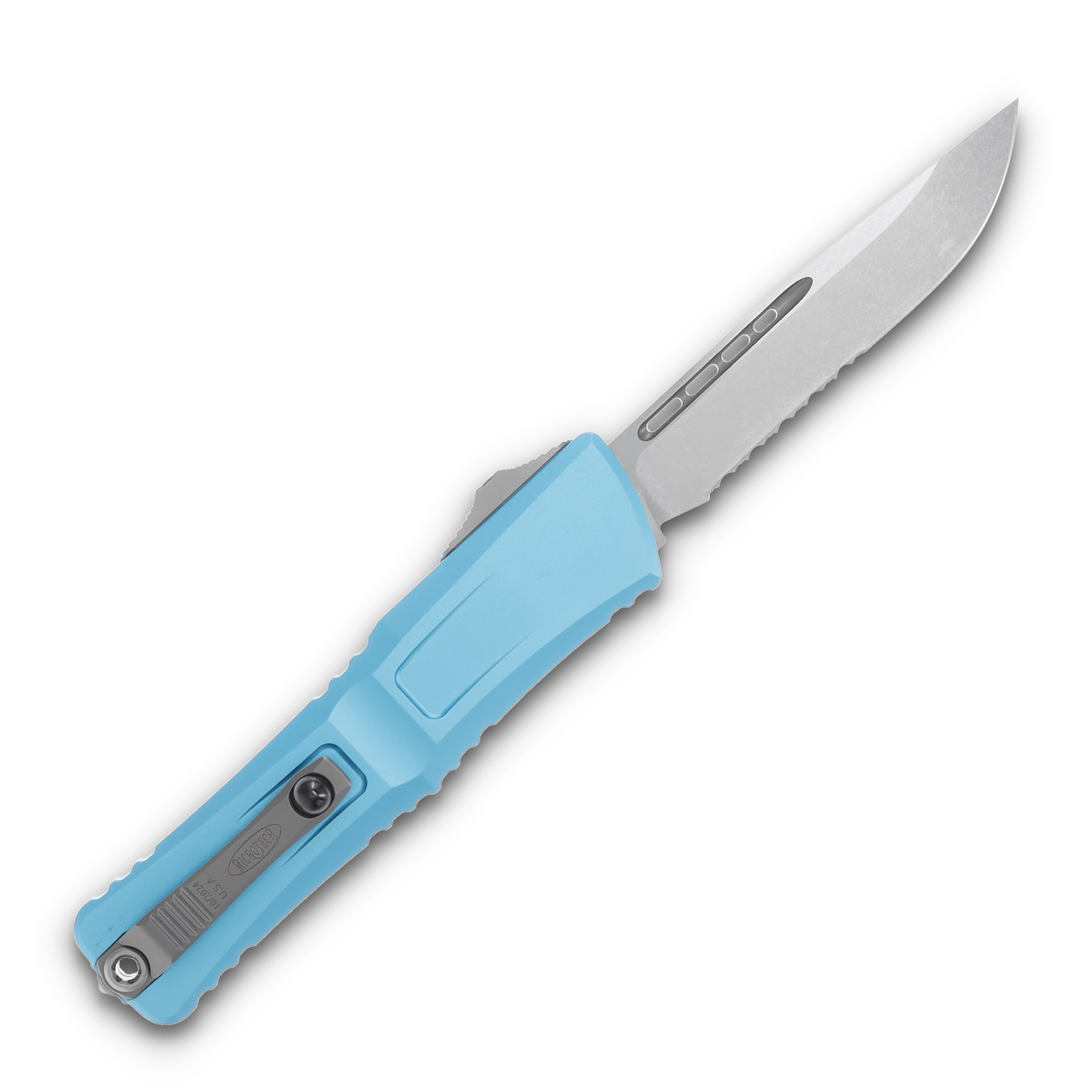 Microtech Combat Troodon Gen III S/E Stonewash Partially Serrated Turquoise AUMT114311TQ View 2