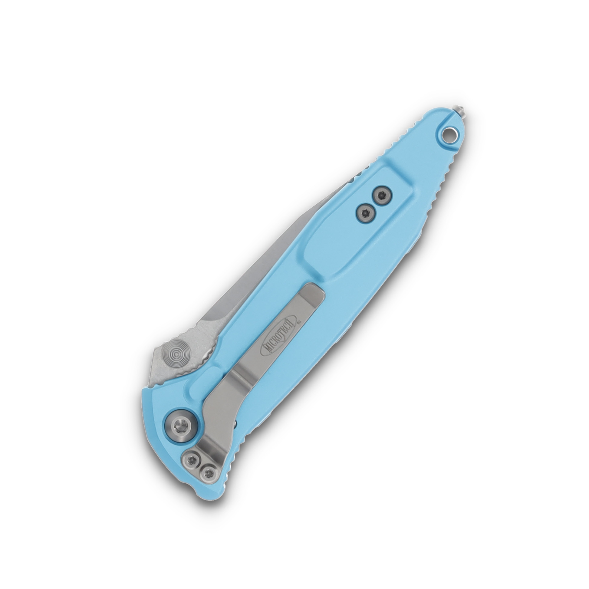 Microtech Socom Elite Turquoise 4in Stonewash Plain Clip Point Blade MT16010TQ View 6