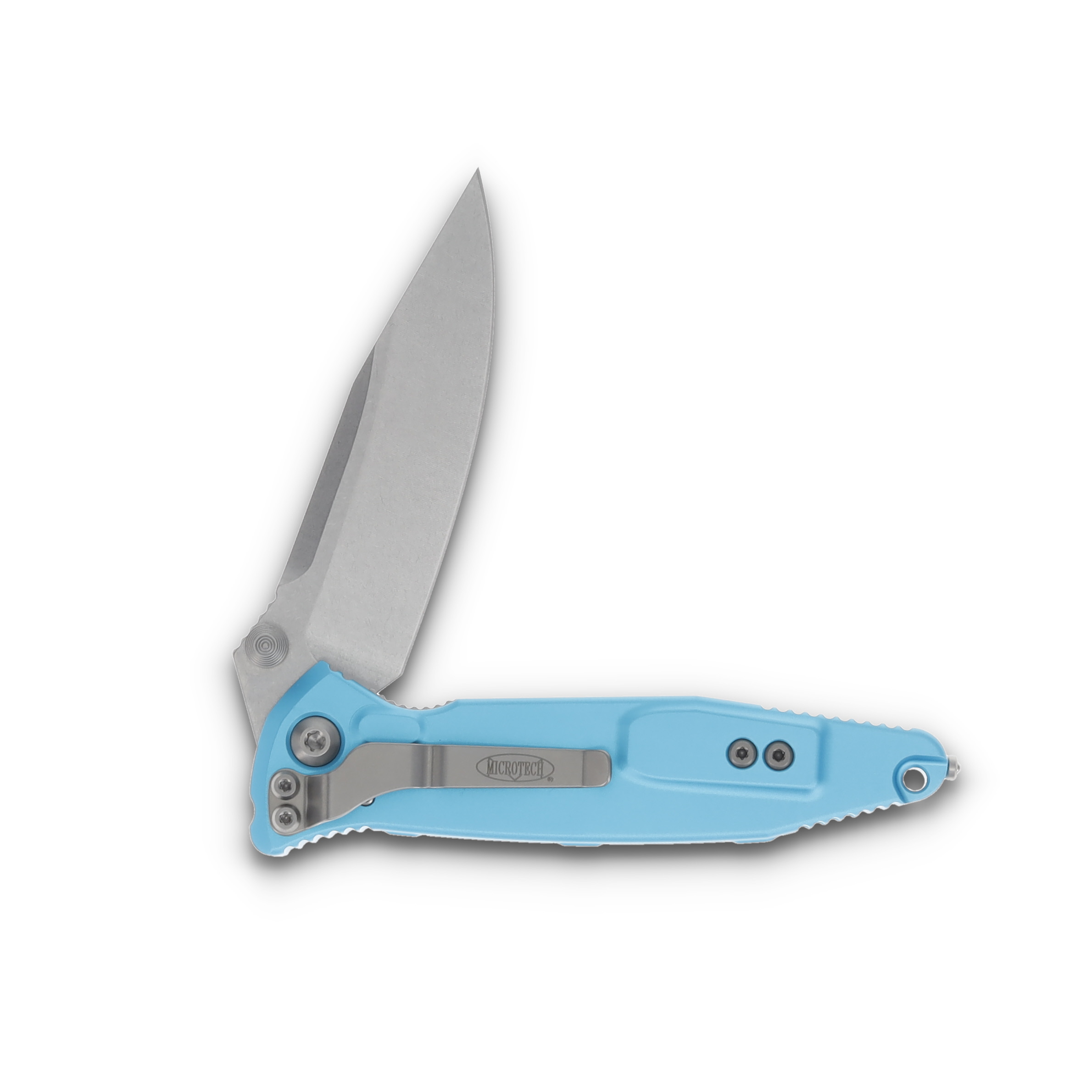 Microtech Socom Elite Turquoise 4in Stonewash Plain Clip Point Blade MT16010TQ View 4