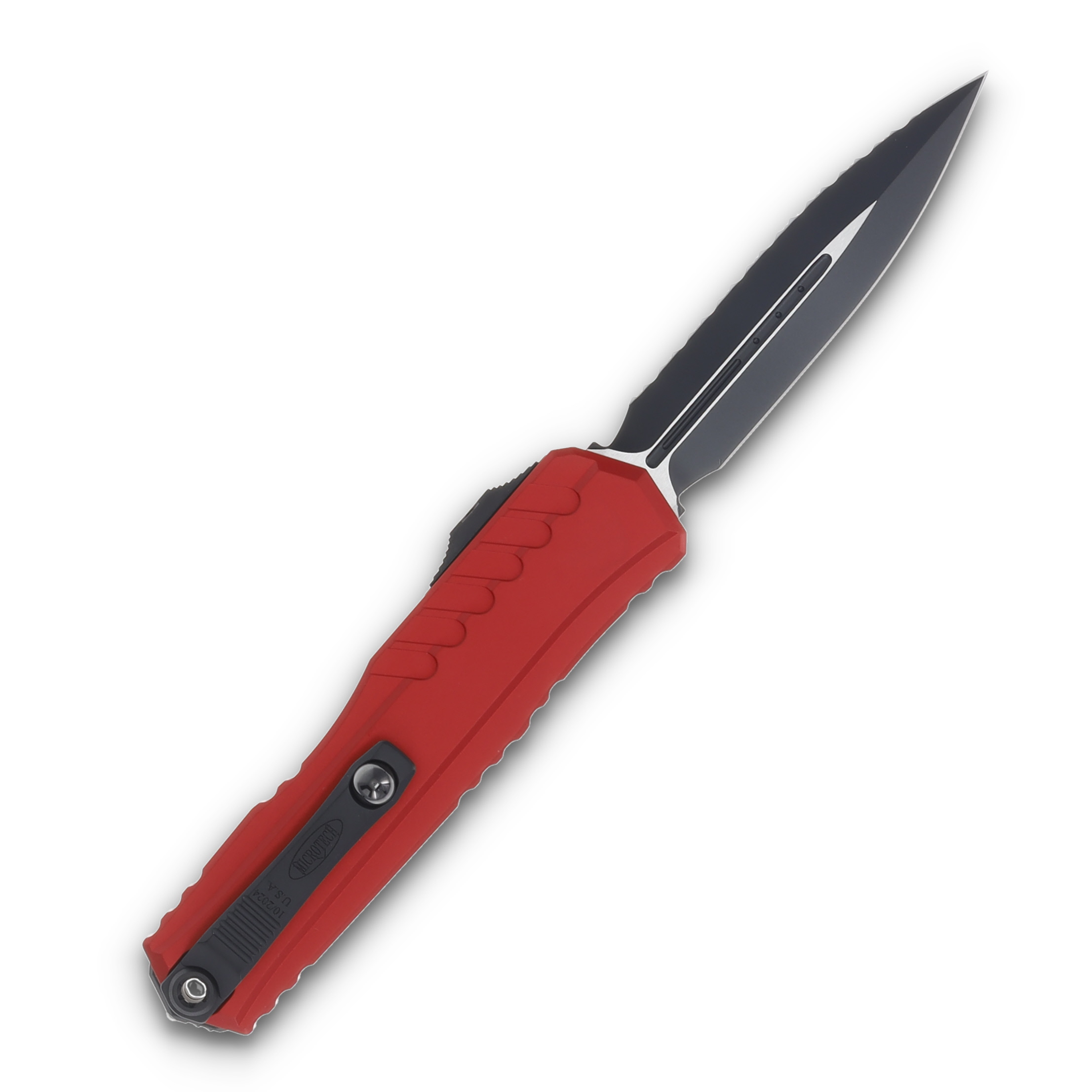 Microtech Cypher II Dagger Black Full Serrated Red Aluminum AUMT12423RD View 2
