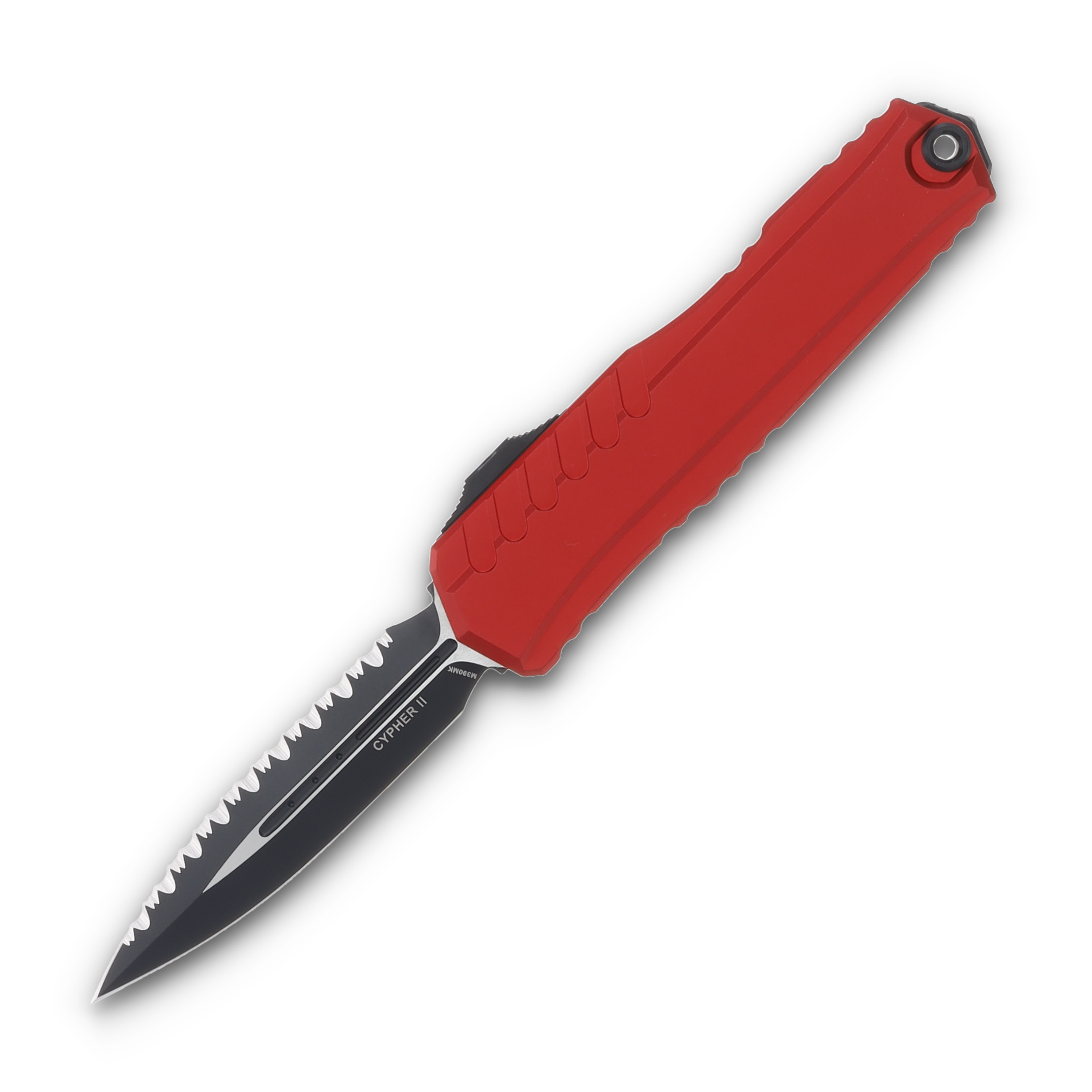 Microtech Cypher II Dagger Black Full Serrated Red Aluminum AUMT12423RD View 1