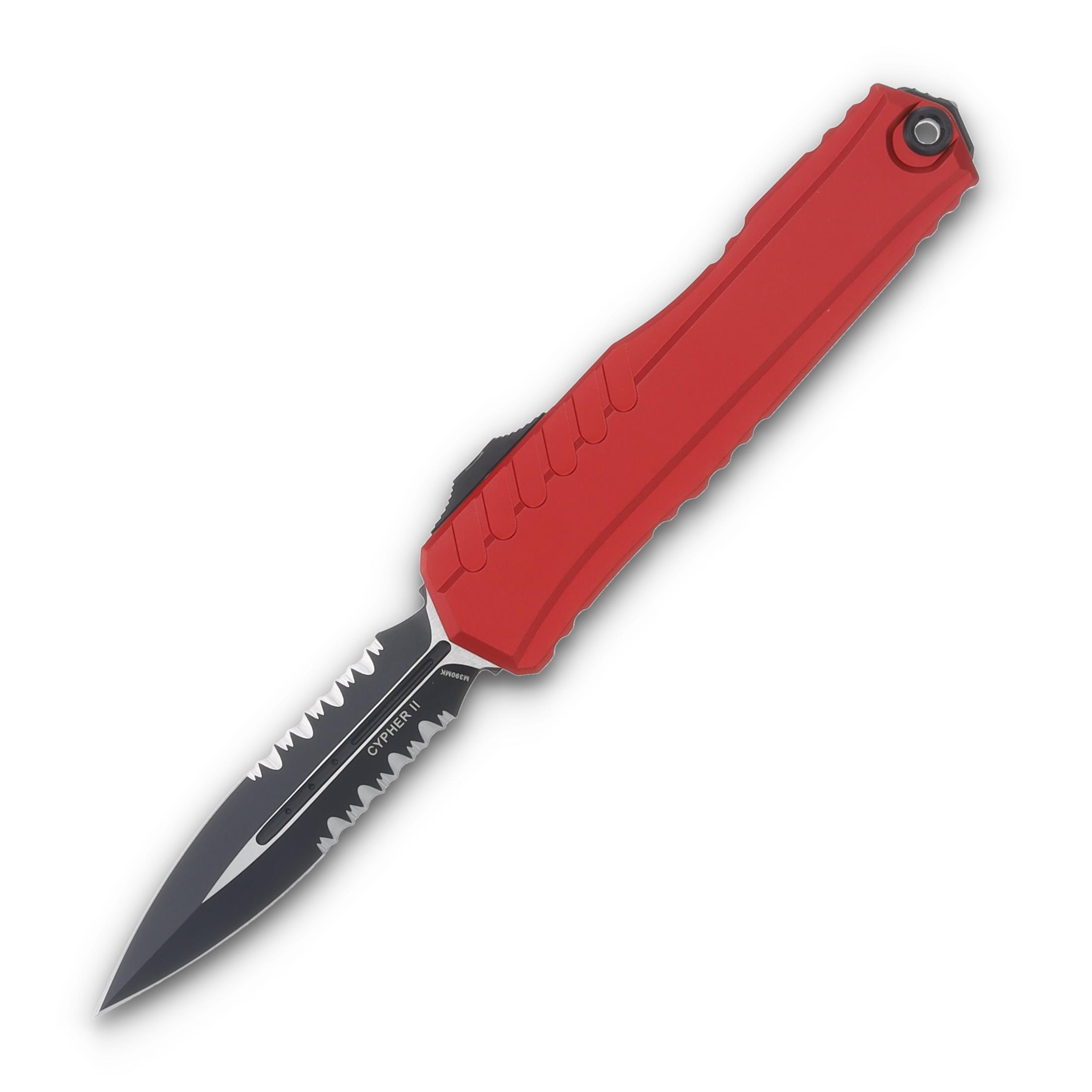 Microtech Cypher II D/E Black Partially Serrated Red Aluminum AUMT12422RD View 1