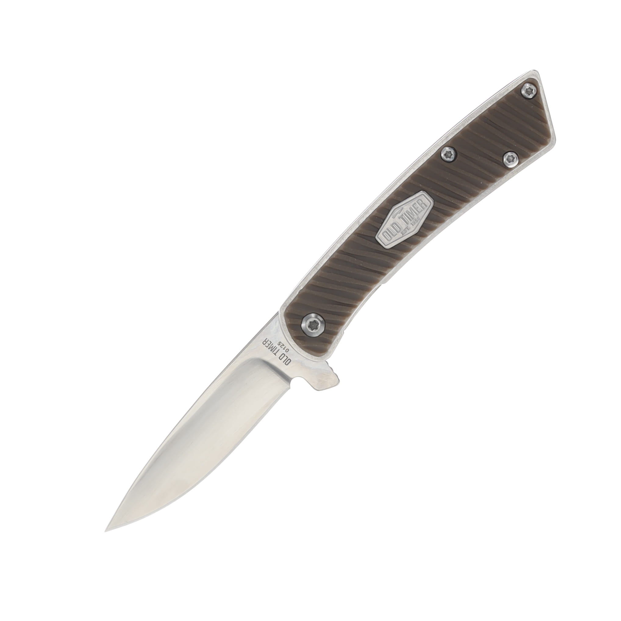 Old Timer Slim Brown TPE Saw Cut Handle 7Cr Drop Point Blade 1226635 View 1