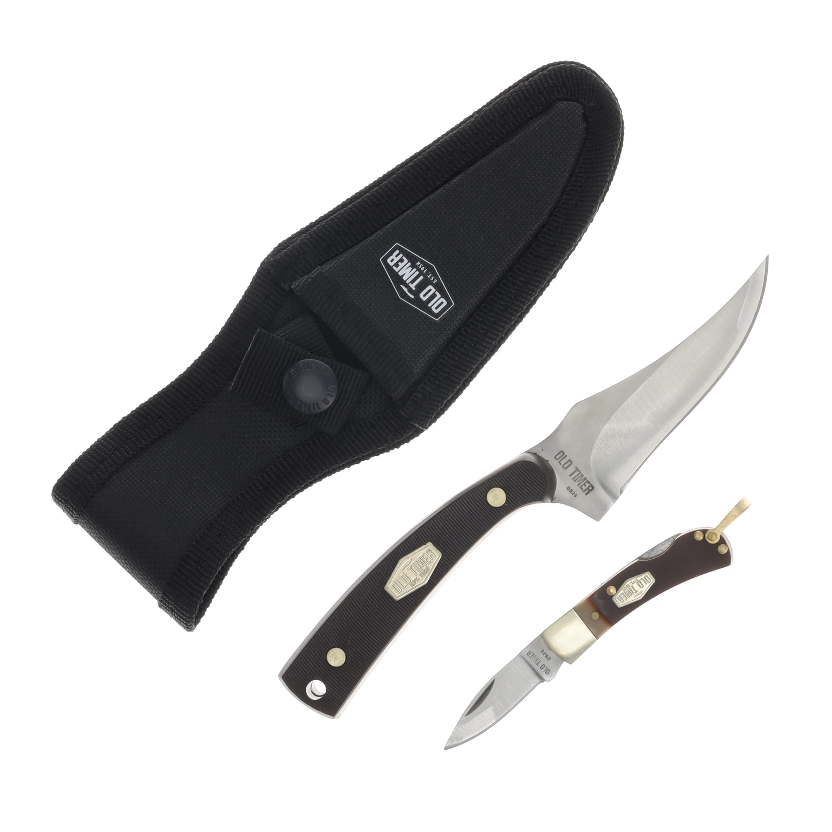 Old Timer 2 Pc Set Sharpfinger-Lockback Folder Brown Sawcut Delrin Handle Combo 1227067 View 1
