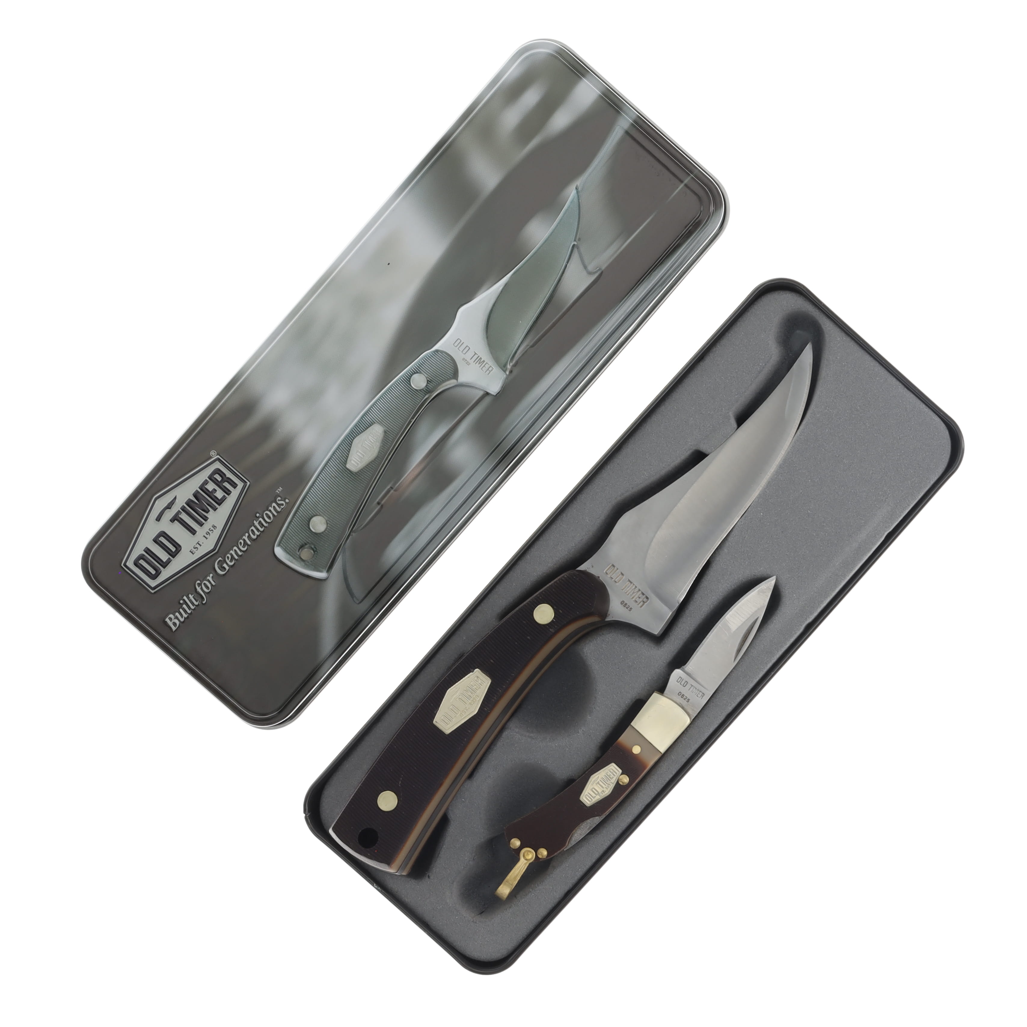 Old Timer 2 Pc Set Sharpfinger-Lockback Folder Brown Sawcut Delrin Handle Combo 1227067 View 8