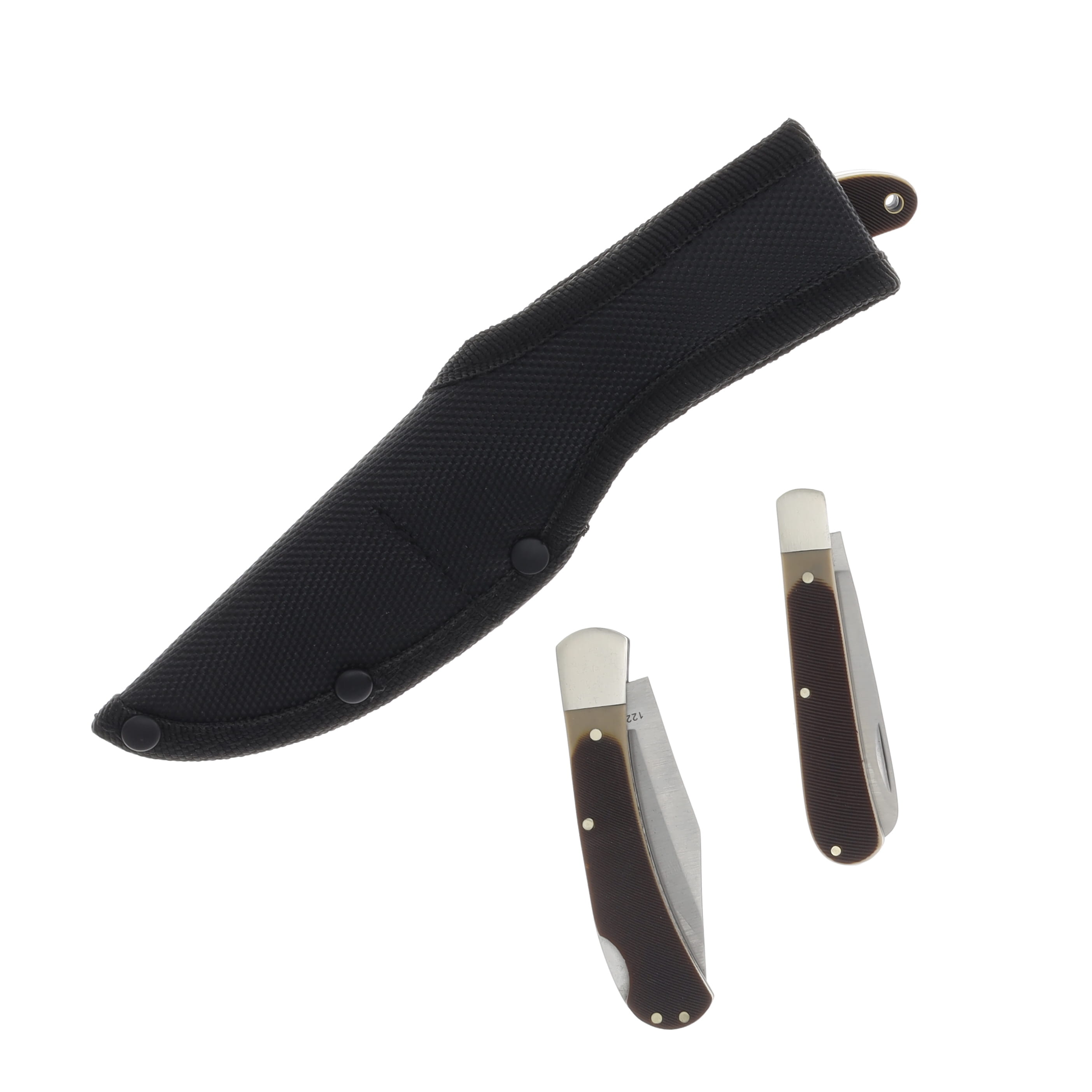Old Timer 3 Pc Set Fixed- Lockback and Folder Brown Polymer Sawcut Handle Combo 1227061 View 5