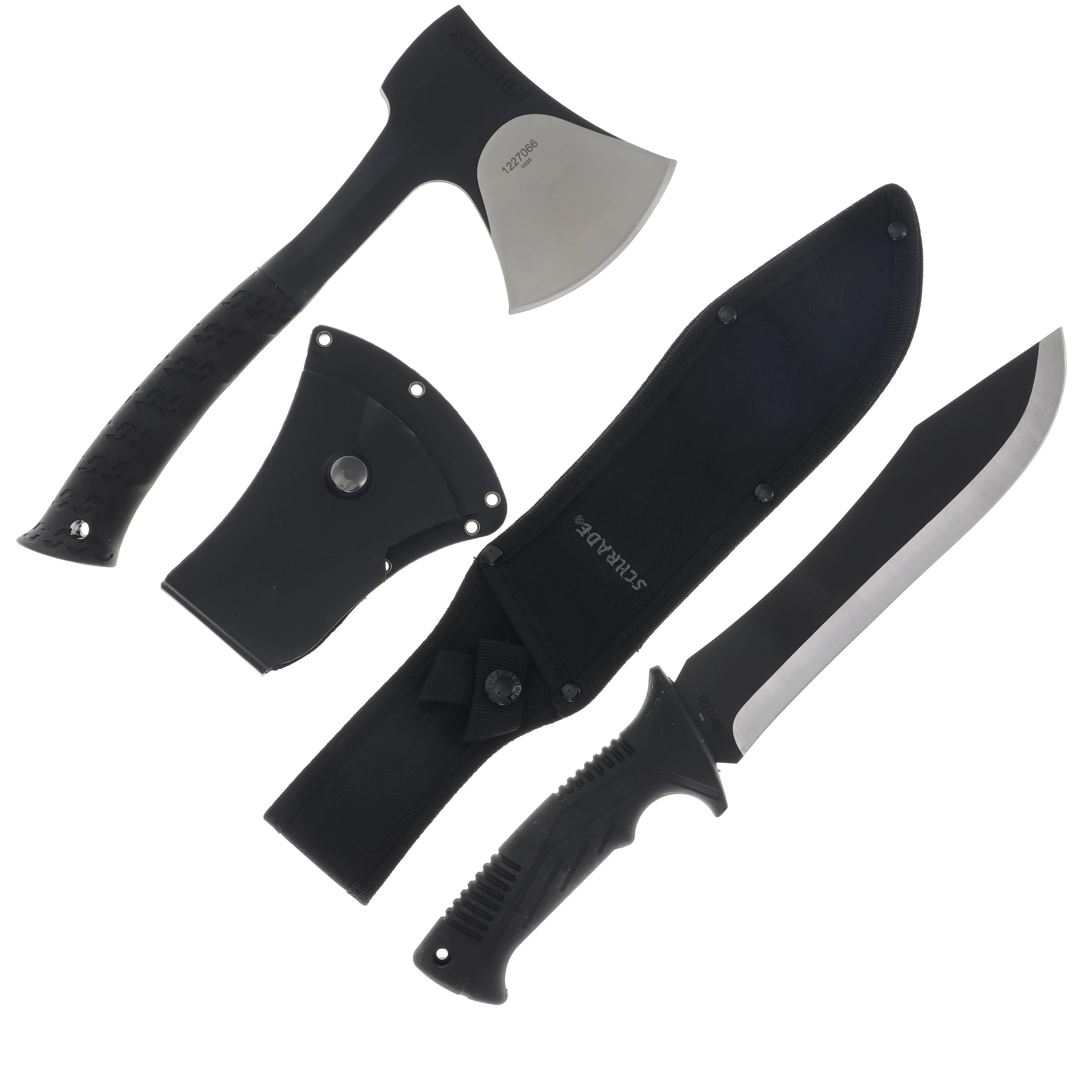 Schrade Machete and Hatchet Combo Fixed Knives Black TPR Handle 1227066 View 1