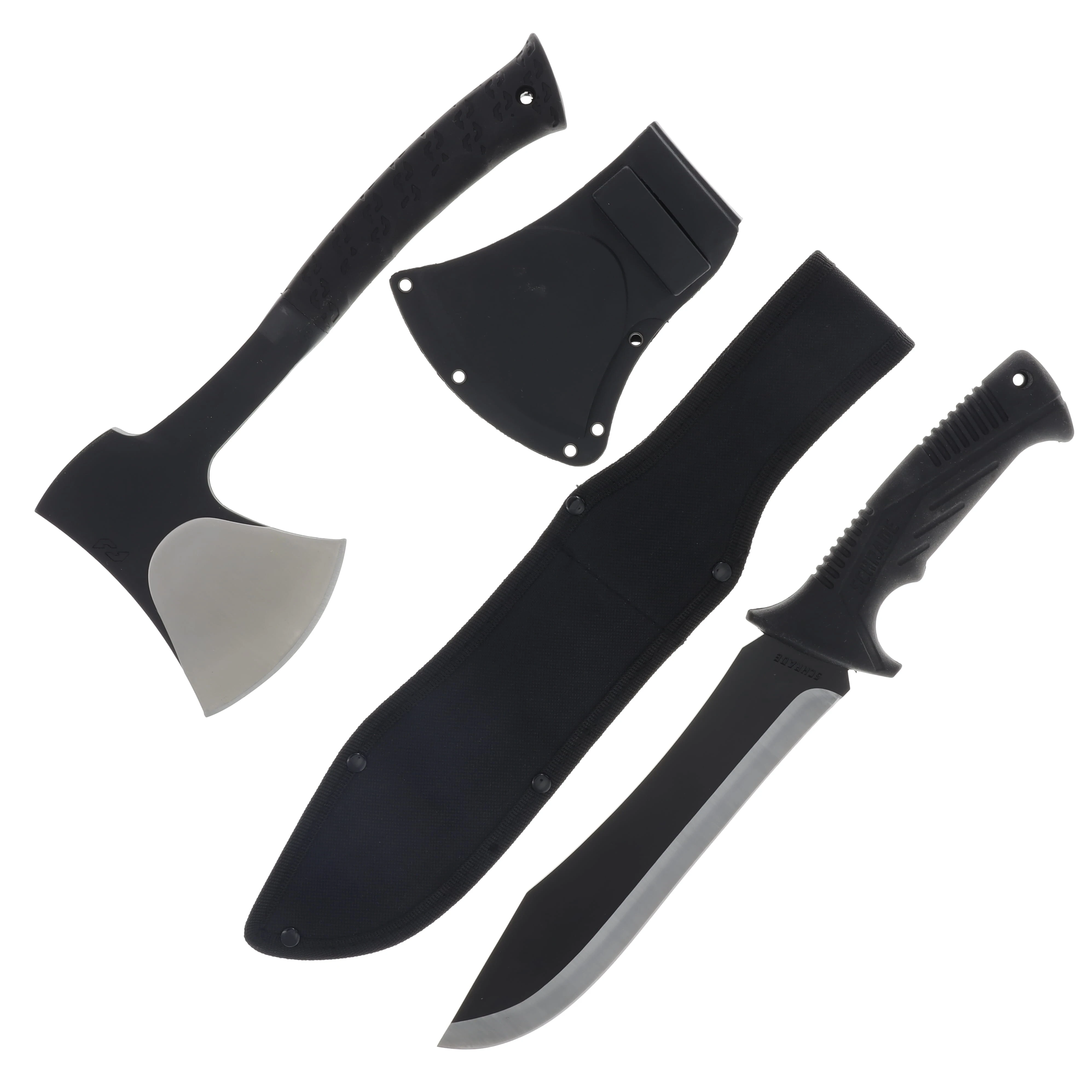 Schrade Machete and Hatchet Combo Fixed Knives Black TPR Handle 1227066 View 2