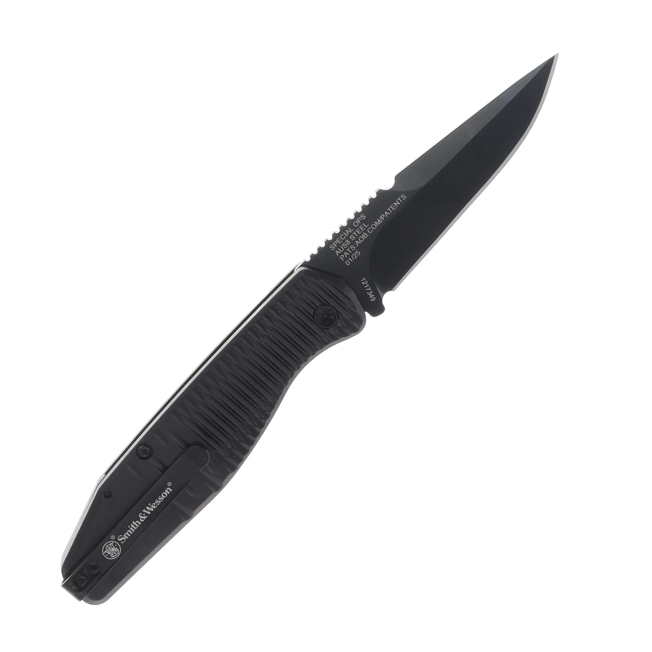 Smith and Wesson Special Ops Auto Knife 3.4in Plain Black Drop Point AU1215357 View 2
