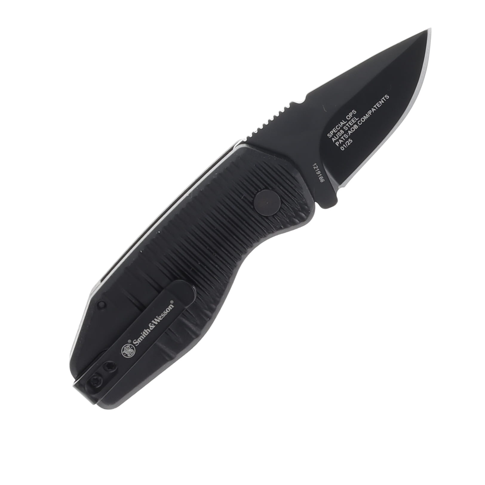 Smith and Wesson Mini Special Ops Auto Knife 1.9in Plain Blk Drop Point AU1219165 View 2