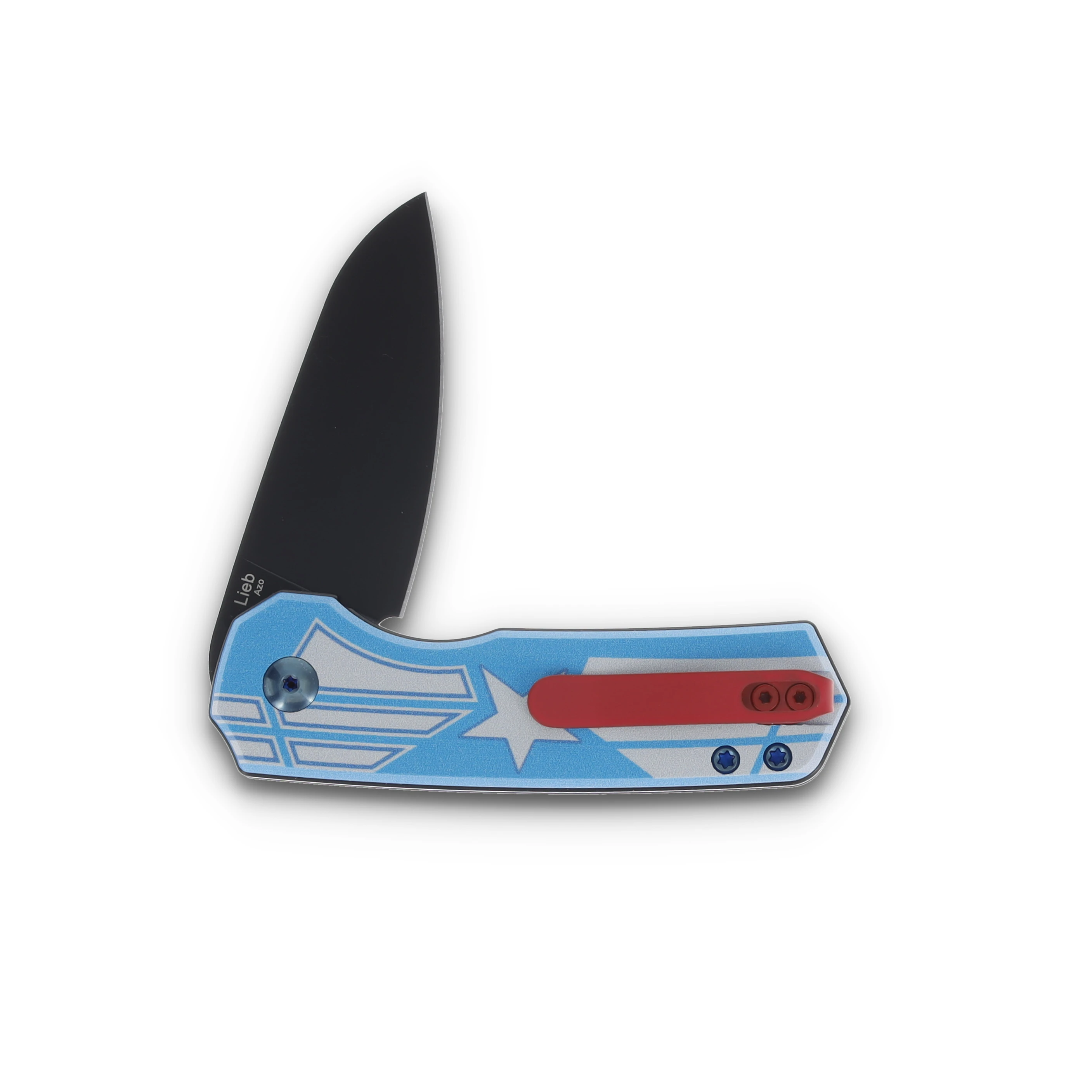 Kizer Lieb "Liberty" Blue UV Printed G-10 Handle Black Ti Coated Nitro V Blade V2541E5CA View 4