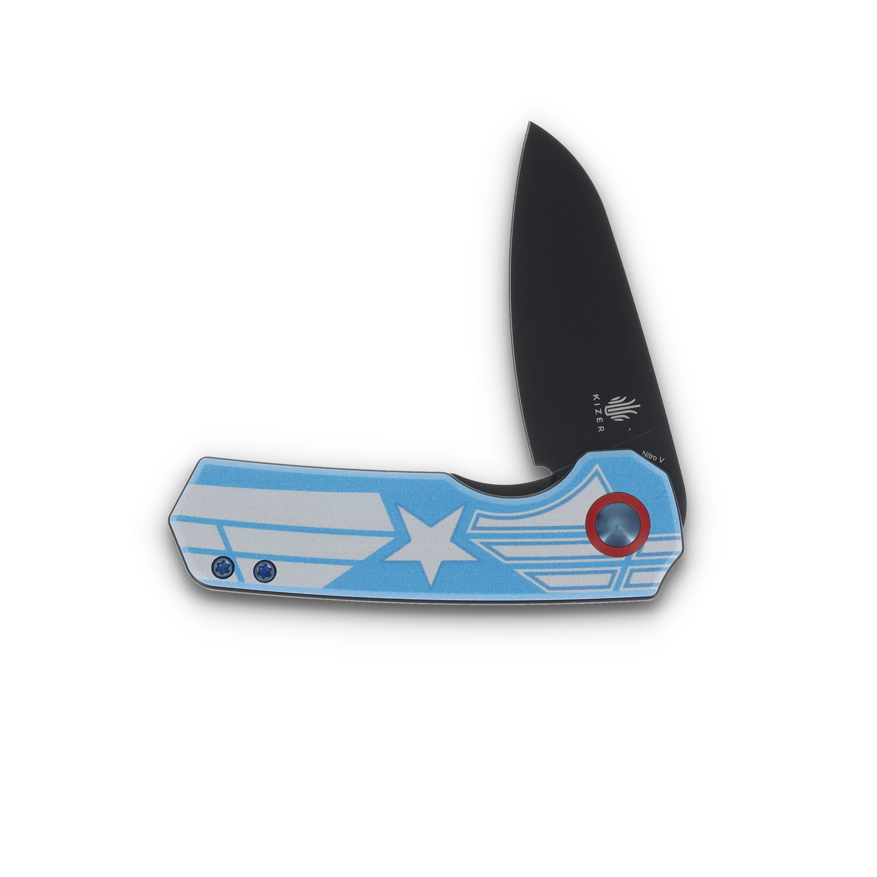 Kizer Lieb "Liberty" Blue UV Printed G-10 Handle Black Ti Coated Nitro V Blade V2541E5CA View 3